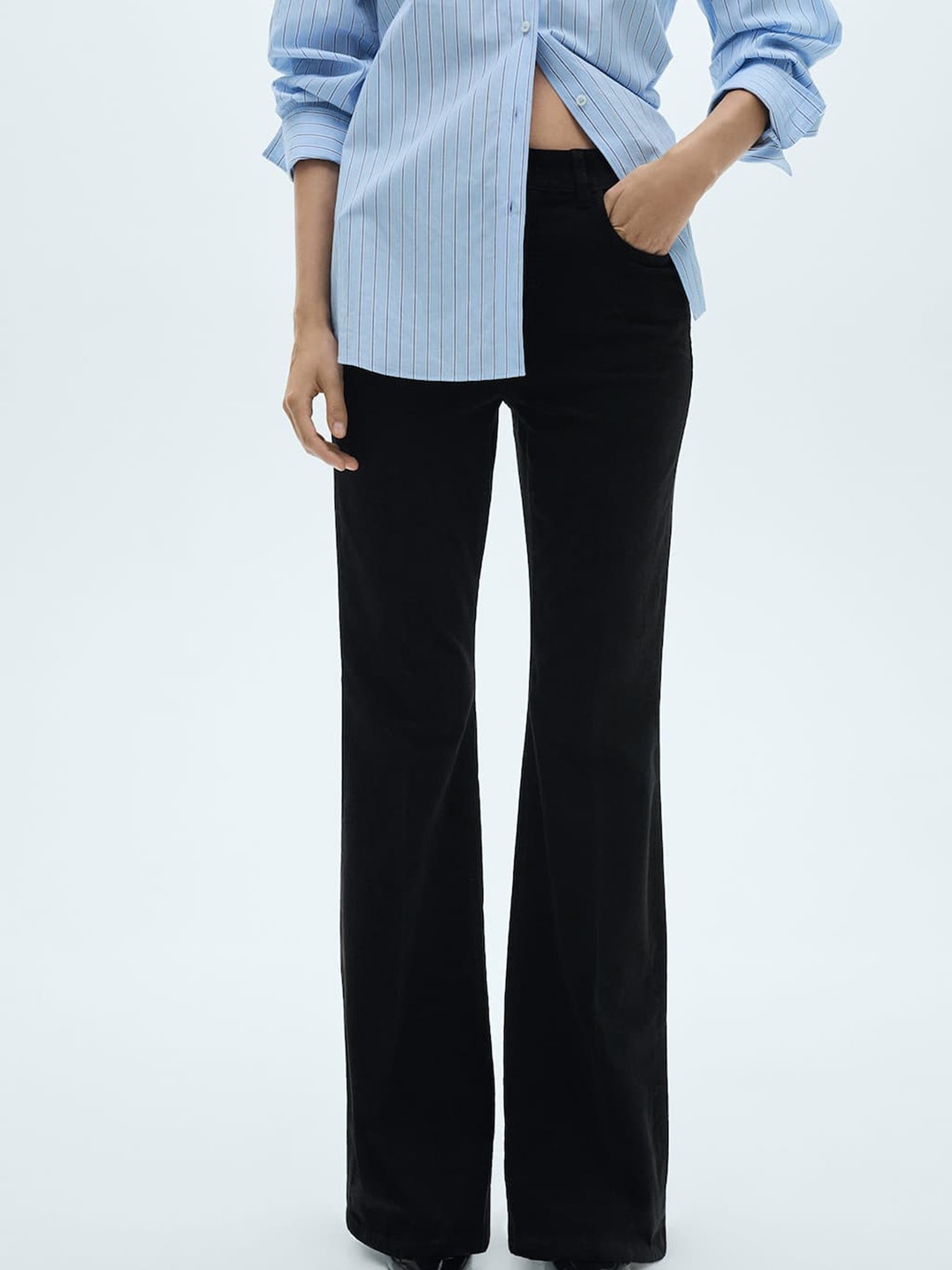 

MANGO Women Corduroy Trousers, Black
