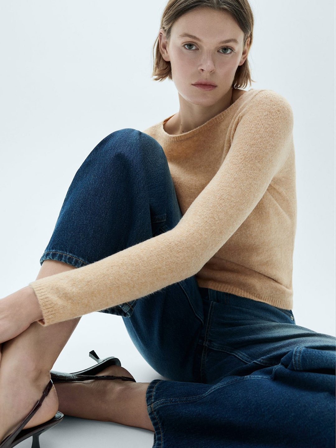 

MANGO Boat Neck Knitted Pullover, Beige
