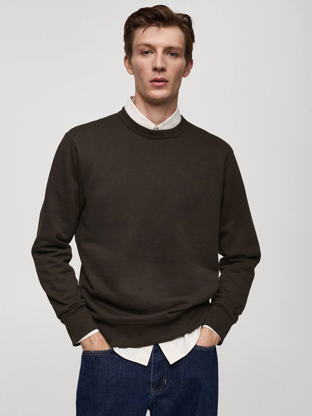 

MANGO MAN Solid Sweatshirt, Olive