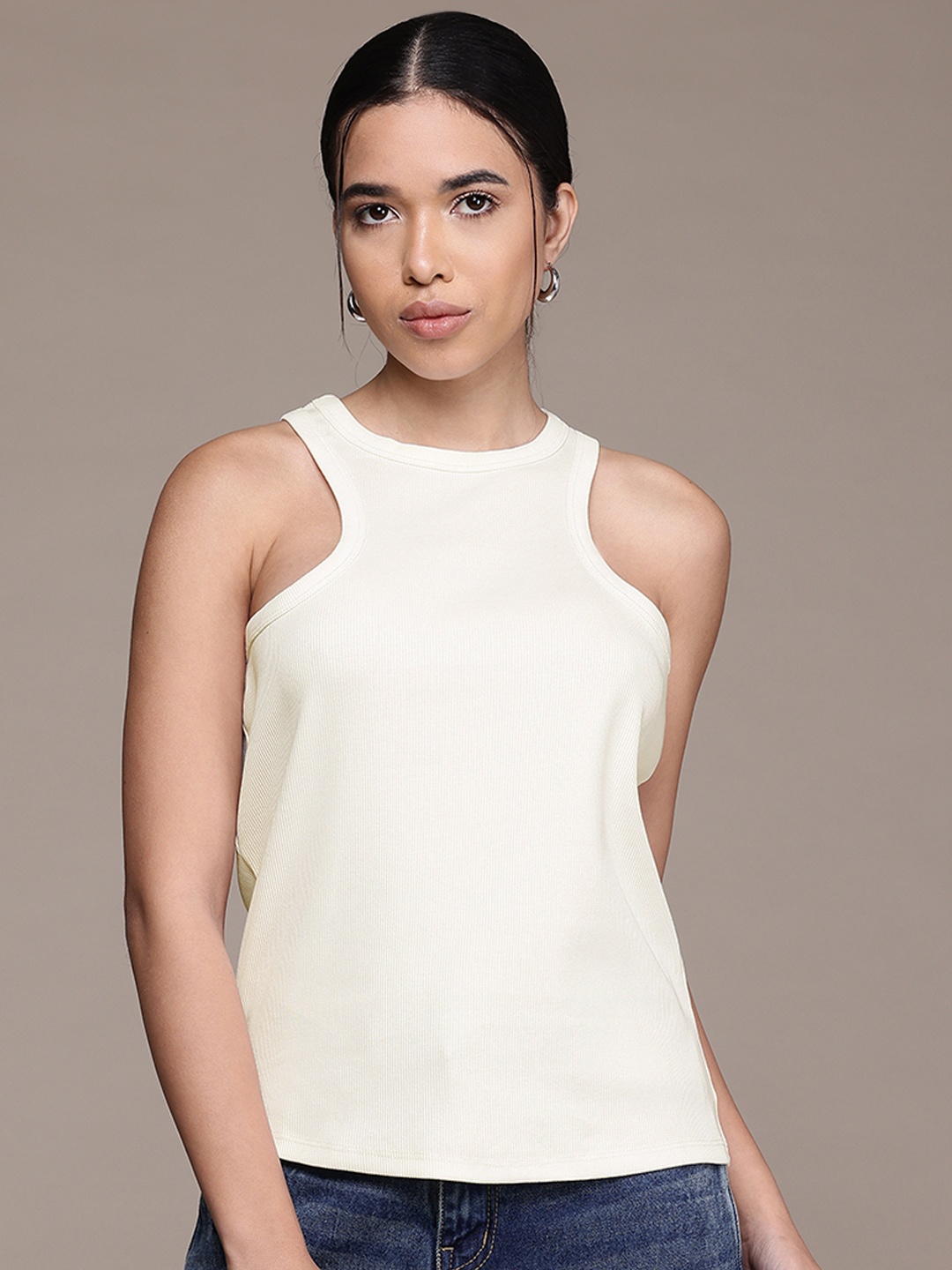 

MANGO Ribbed Tank Top, White