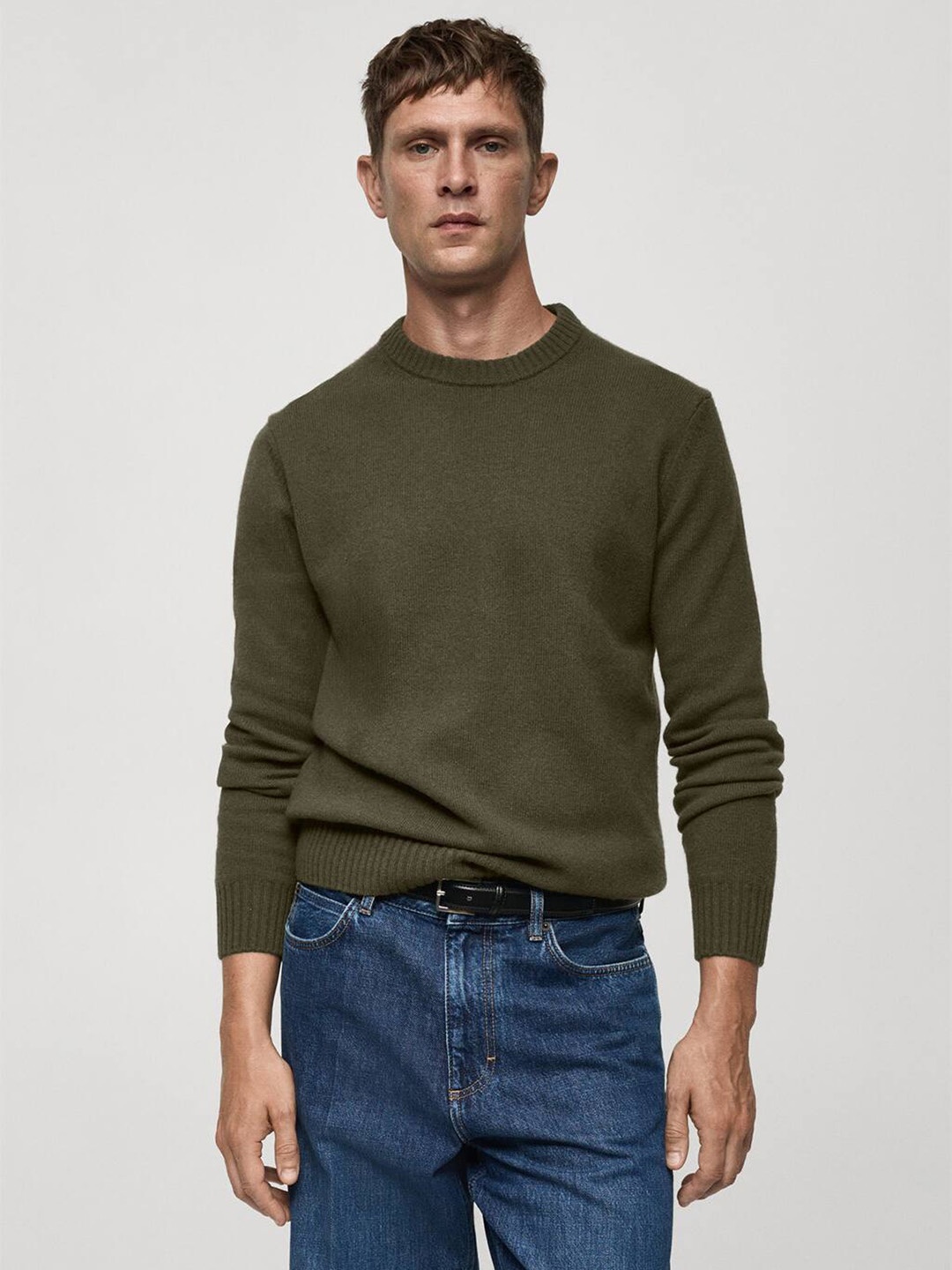 

MANGO MAN Natural Fibre Coaster Jumper, Olive