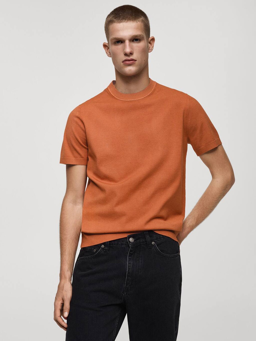 

MANGO MAN Knitted T-shirt, Orange