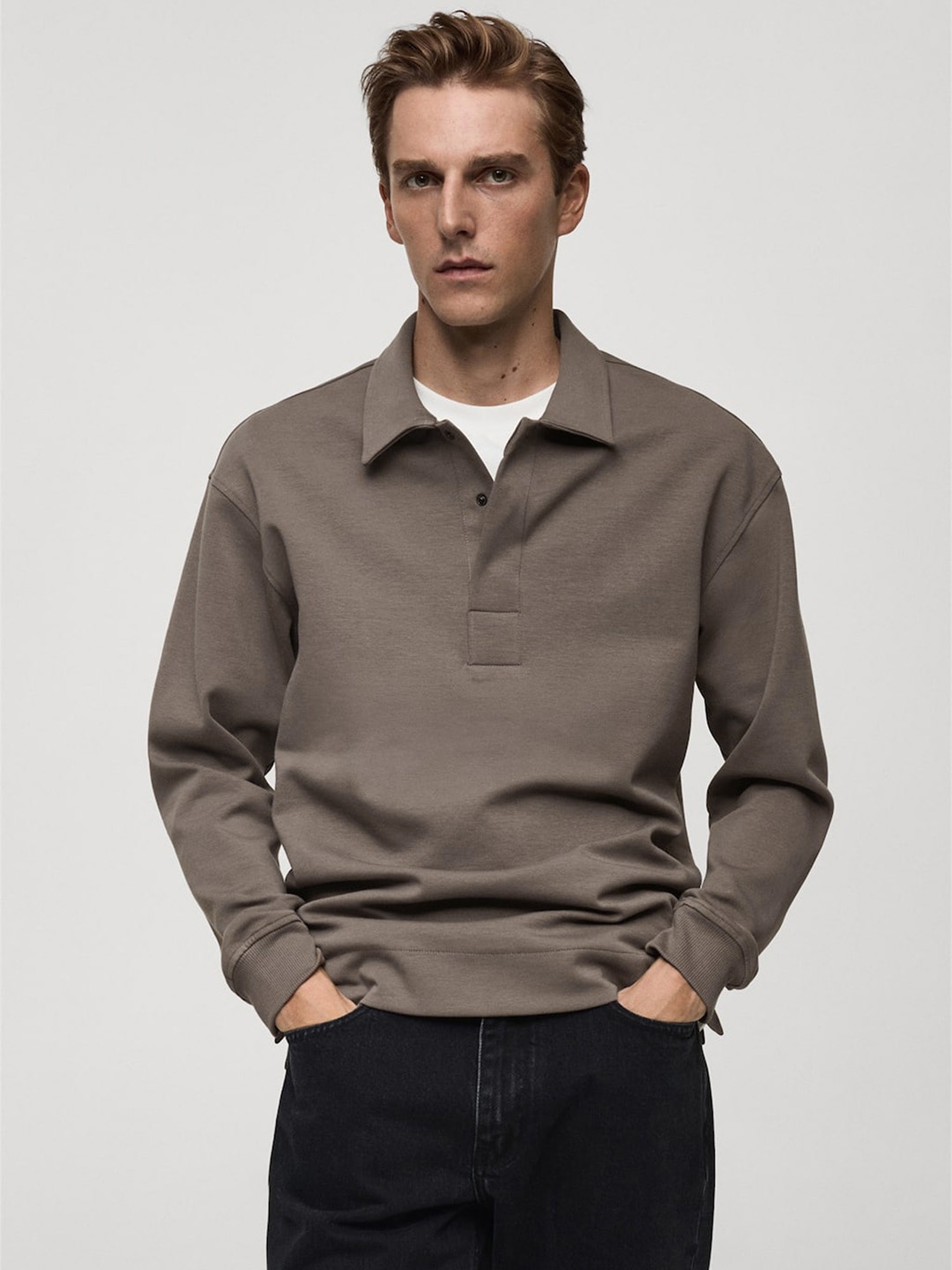 

MANGO MAN Relaxed Polo Collar T-shirt, Taupe