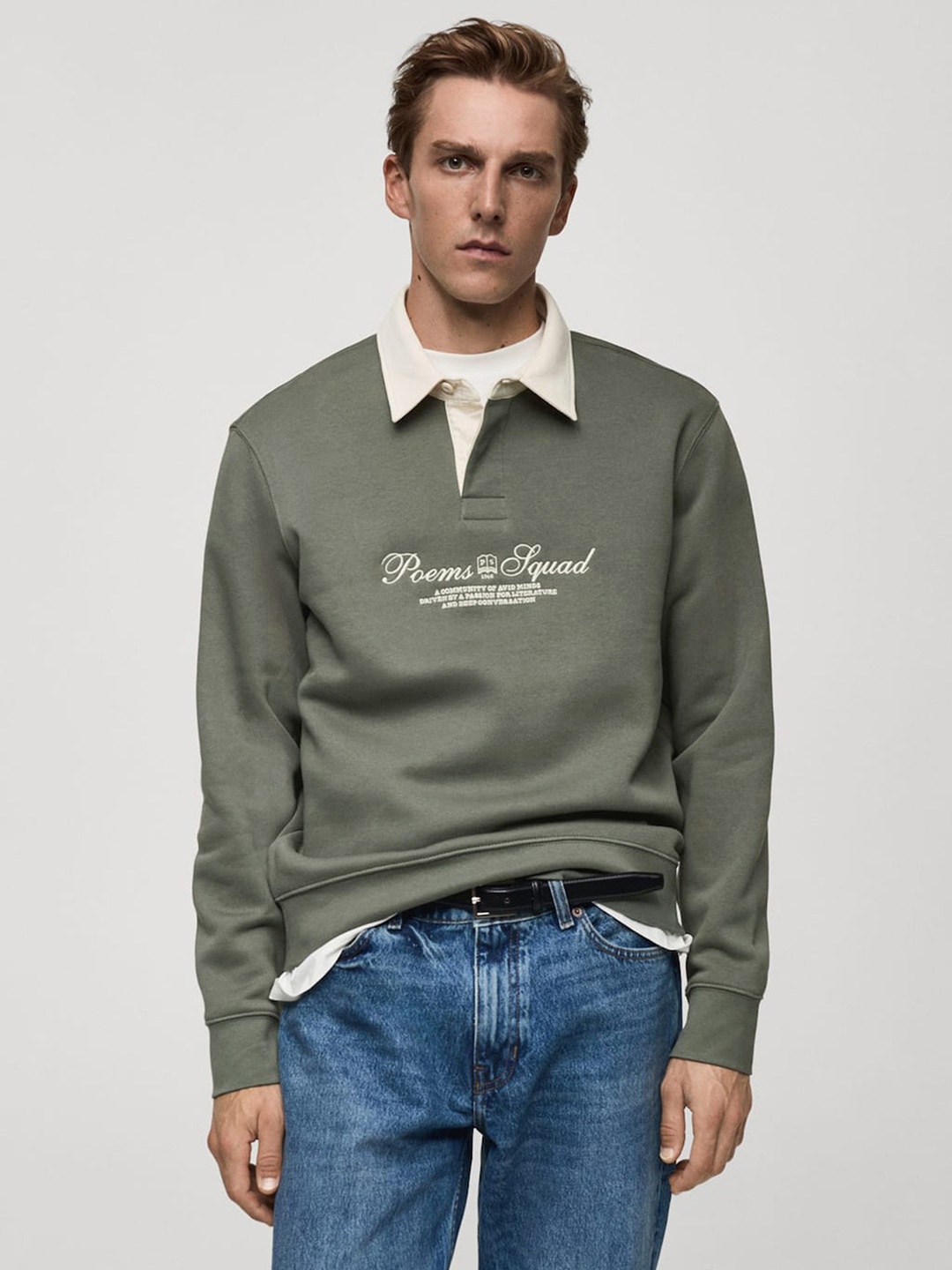 

MANGO MAN Embroidered Pure Cotton Sweatshirt, Green