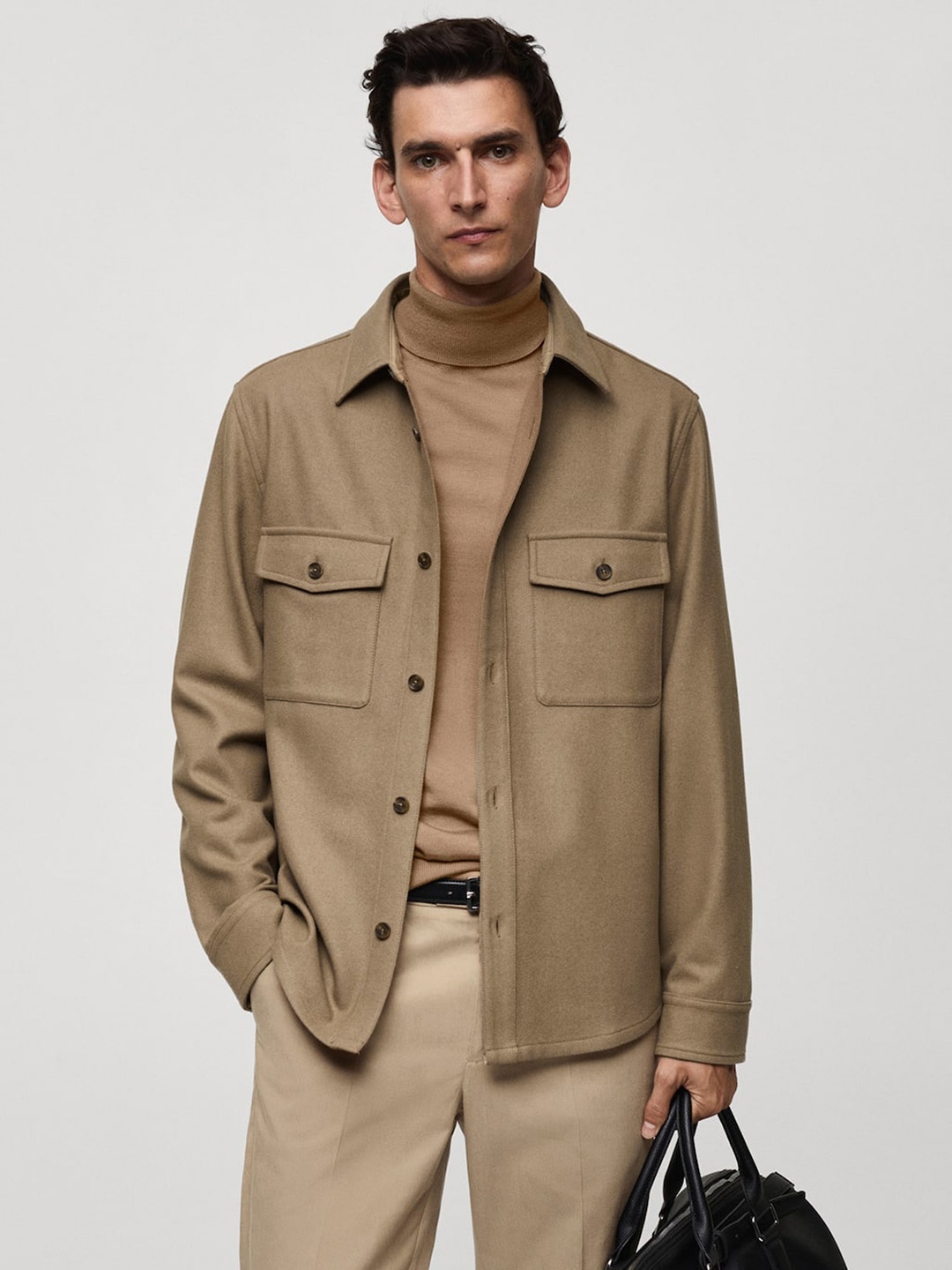 

MANGO MAN Box Pocket Detail Shacket, Beige
