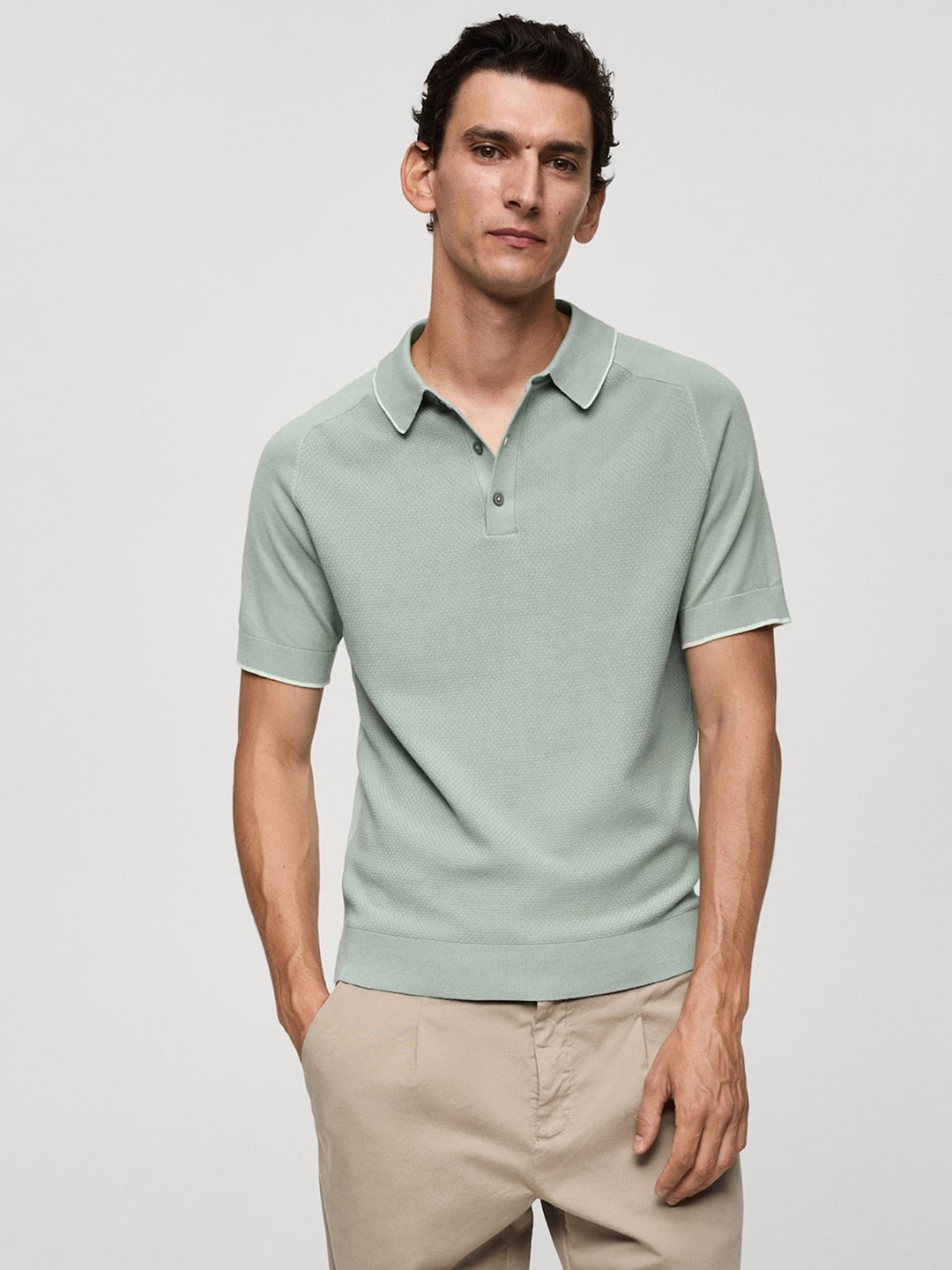 

MANGO MAN Polo Collar Knitted T-shirt, Green