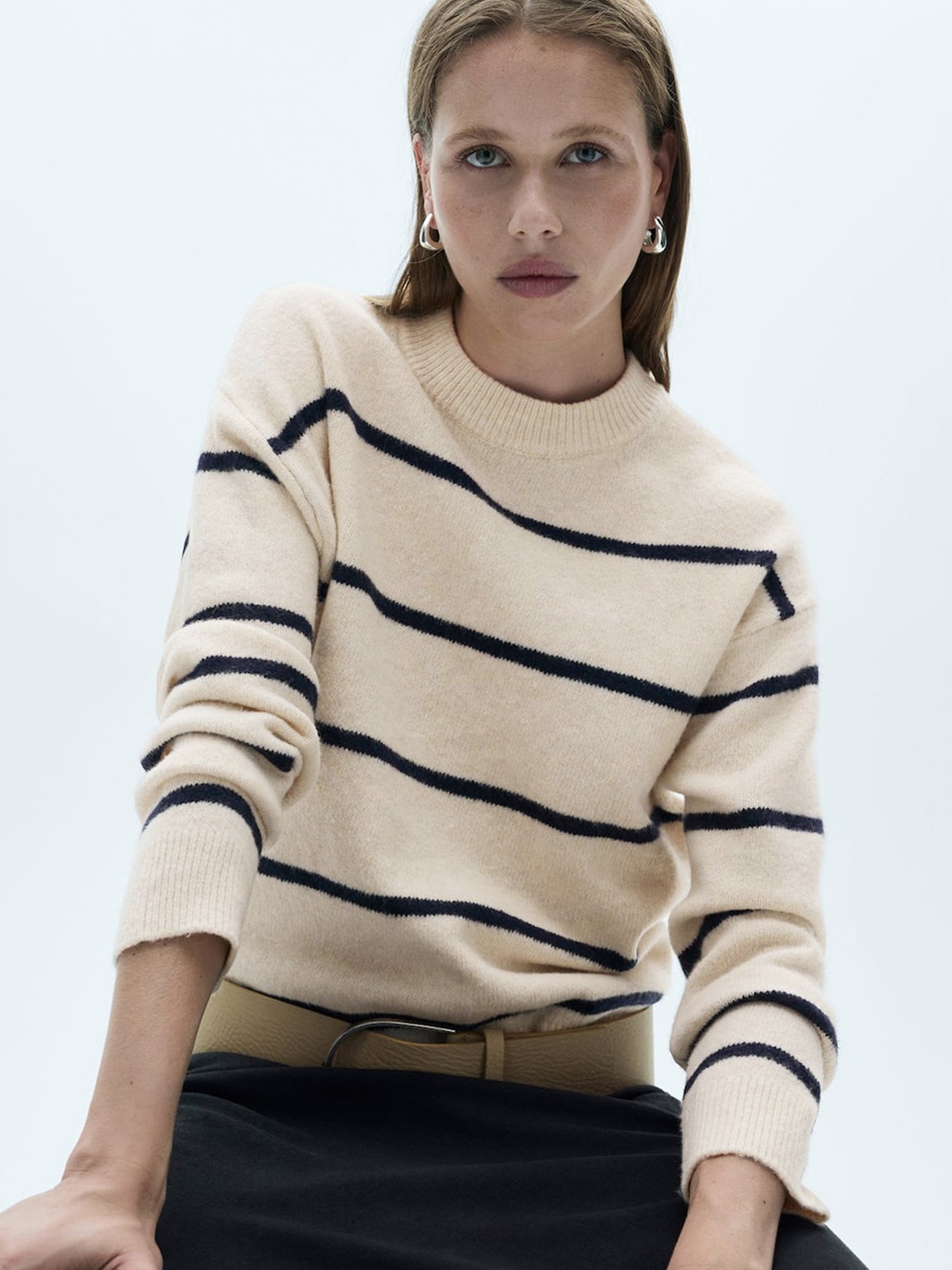 

MANGO Striped Pullover Sweaters, Beige