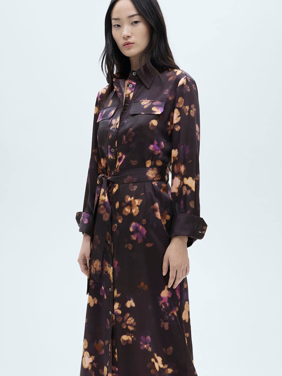 

MANGO Print Shirt Midi Dress, Purple