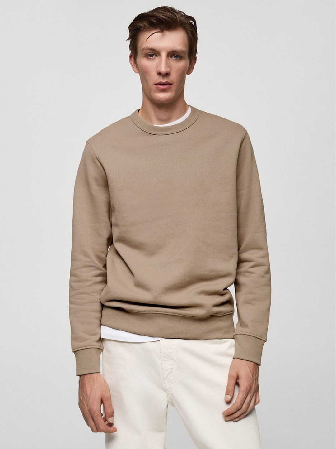 

MANGO MAN Solid Sweatshirt, Beige