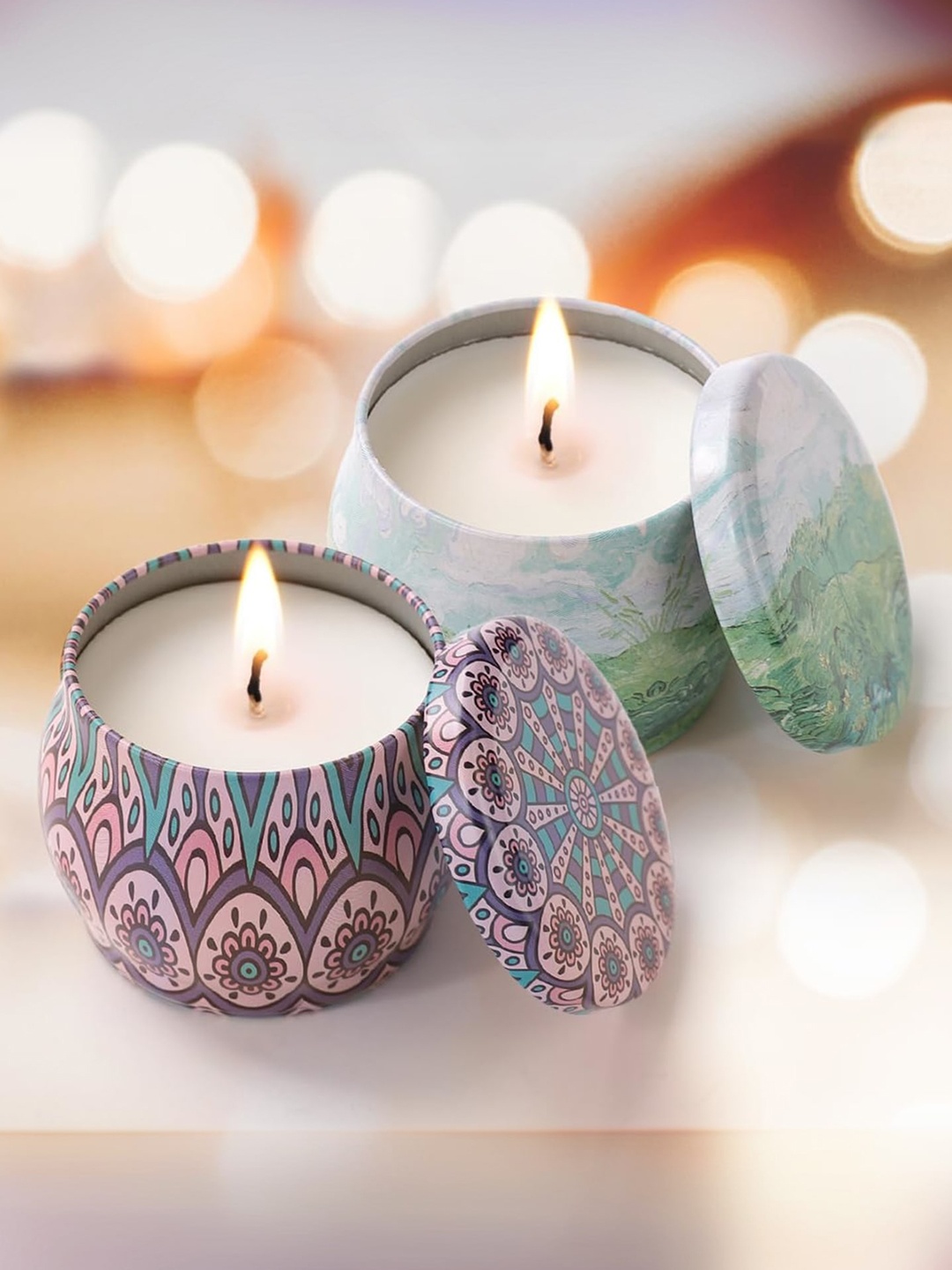 

andMe Green & Purple 2 pieces Printed Lavender & Yashioka Fragrance Jar Candles