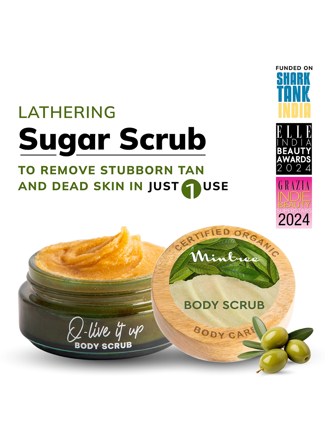 

Mintree O-Live It Up Organic Olive Sugar Brightening Body Scrub With Squalene- 150 g