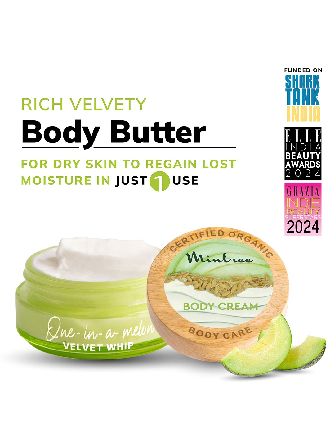 

Mintree One-In-A-Melon Velvet Whip Body Butter With Hyaluronic Acid - 150g, Green