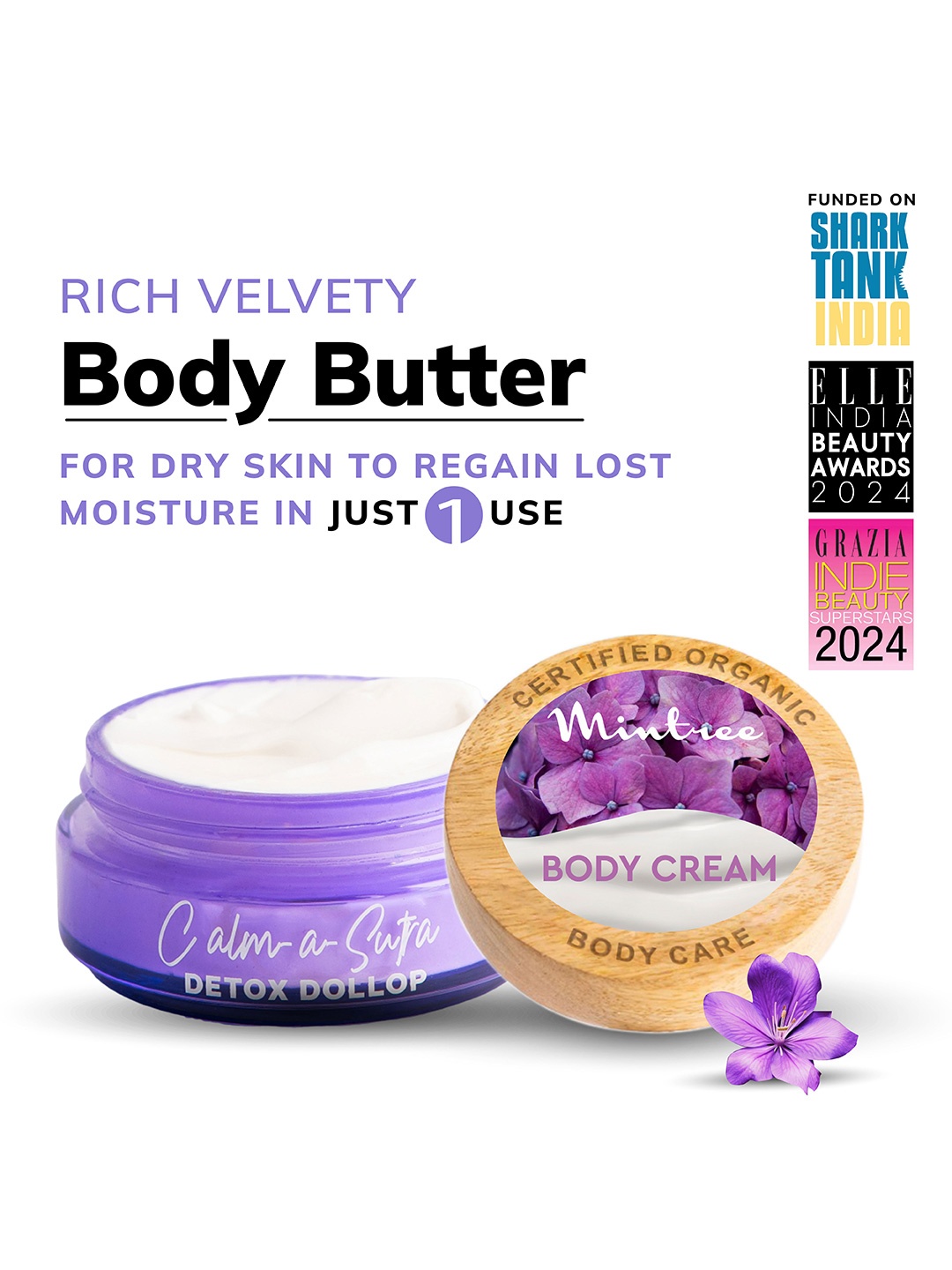 

Mintree Calm-A-Sutra Detox Dollop Organic Moisturizing Body Butter with Ceramides - 150g, Purple