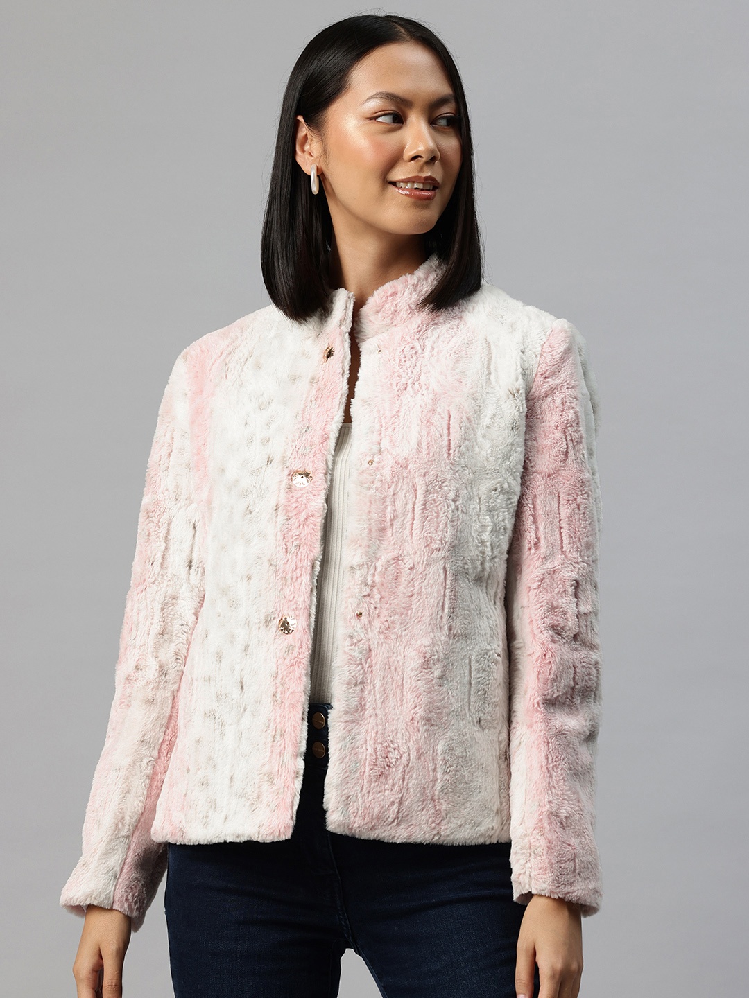 

Pierre Carlo Women Tailored Jacket With Faux Fur Trim, Pink
