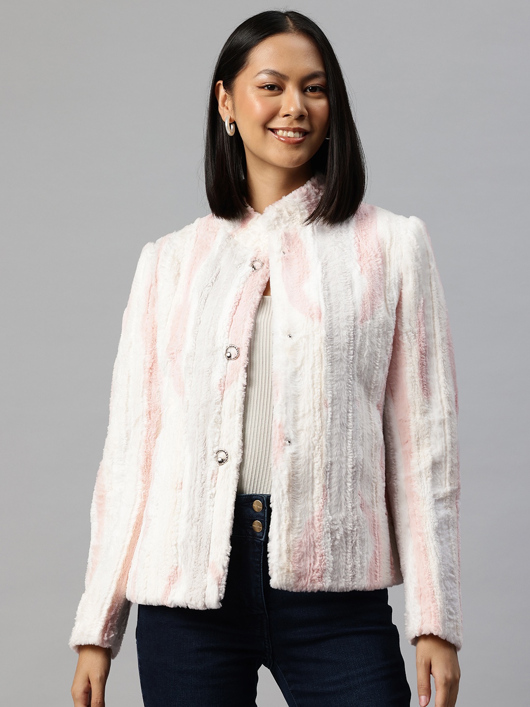 

Pierre Carlo Women Tailored Jacket With Faux Fur Trim, Pink
