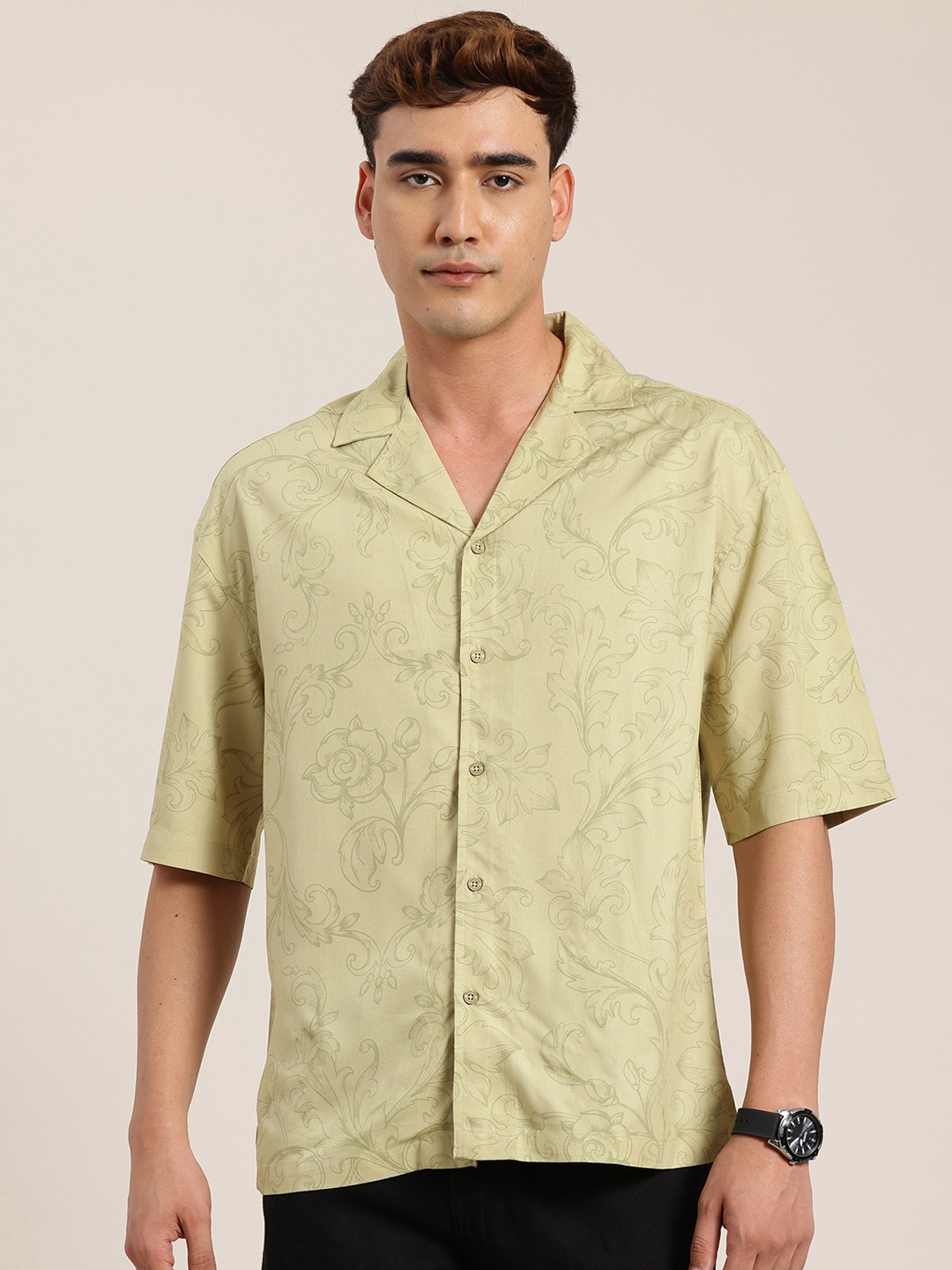 

HERE&NOW Opaque Abstract Printed Casual Shirt, Green