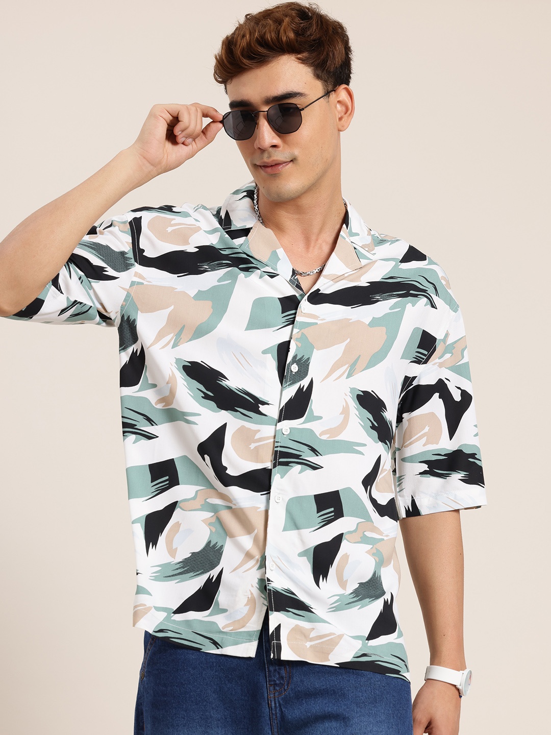 

HERE&NOW Printed Relaxed Casual Shirt, White