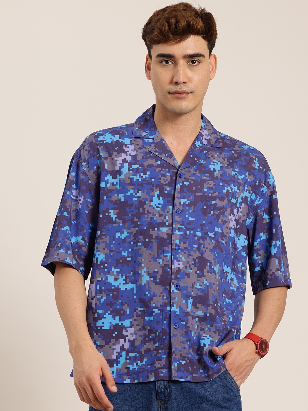

HERE&NOW Printed Relaxed Casual Shirt, Blue
