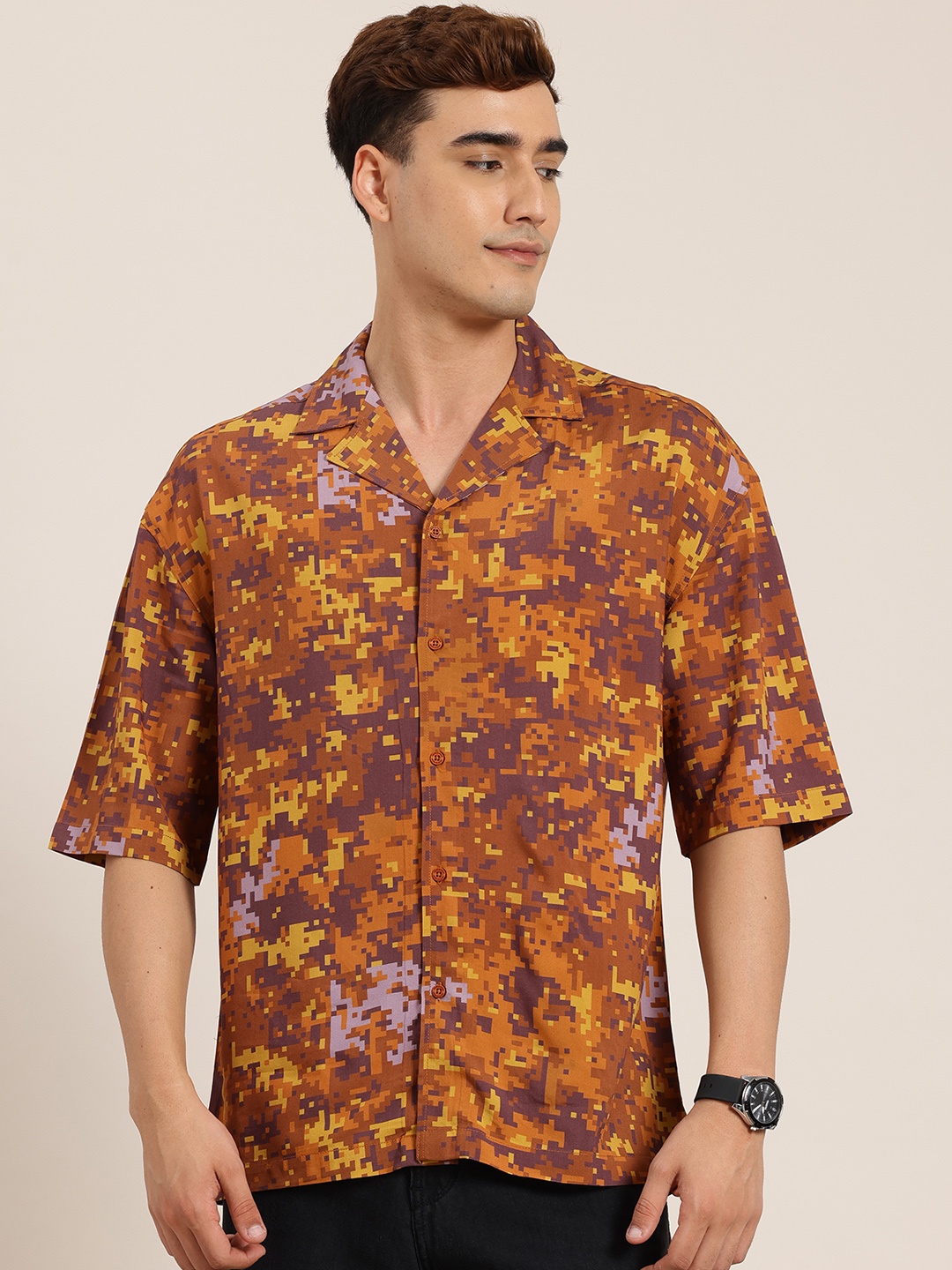 

HERE&NOW Printed Relaxed Casual Shirt, Mustard