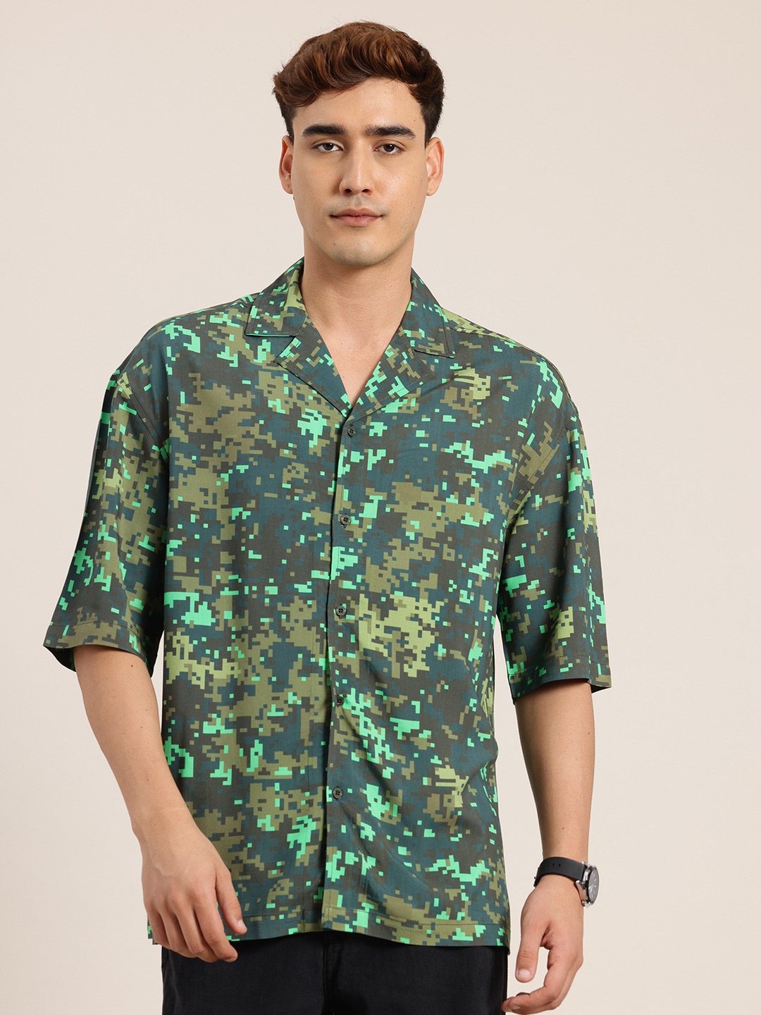 

HERE&NOW Printed Relaxed Shirt, Green