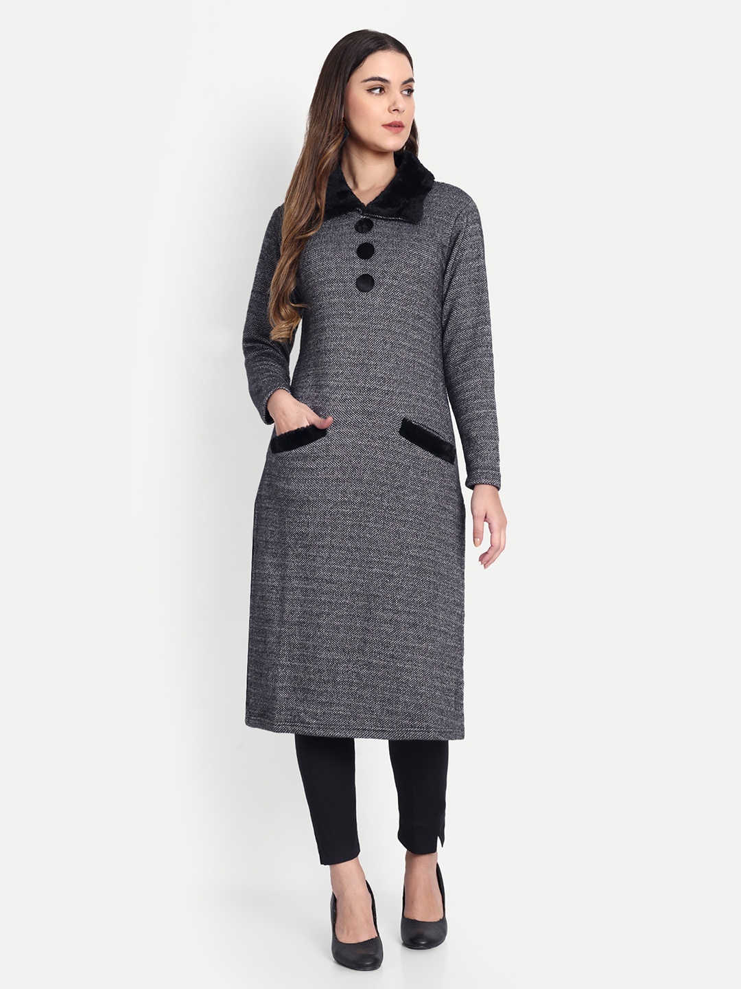 

HAUTEMODA Women Woolen Straight Kurta for Winters, Grey