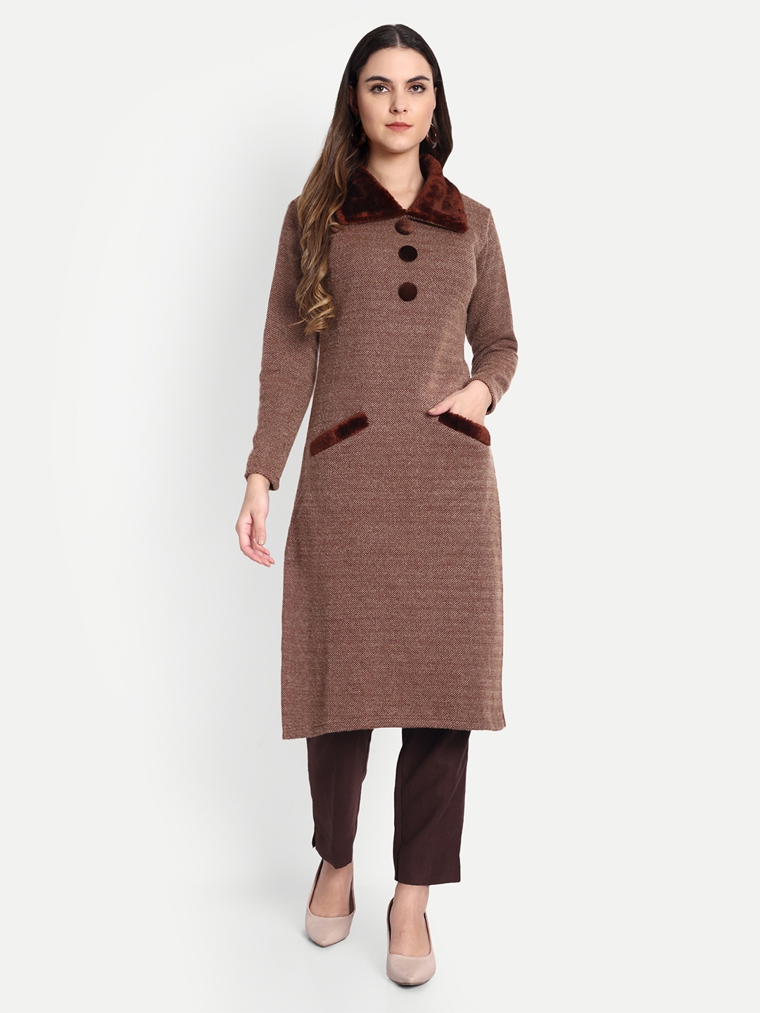 

Hautemoda Women Woolen Straight Kurta, Brown