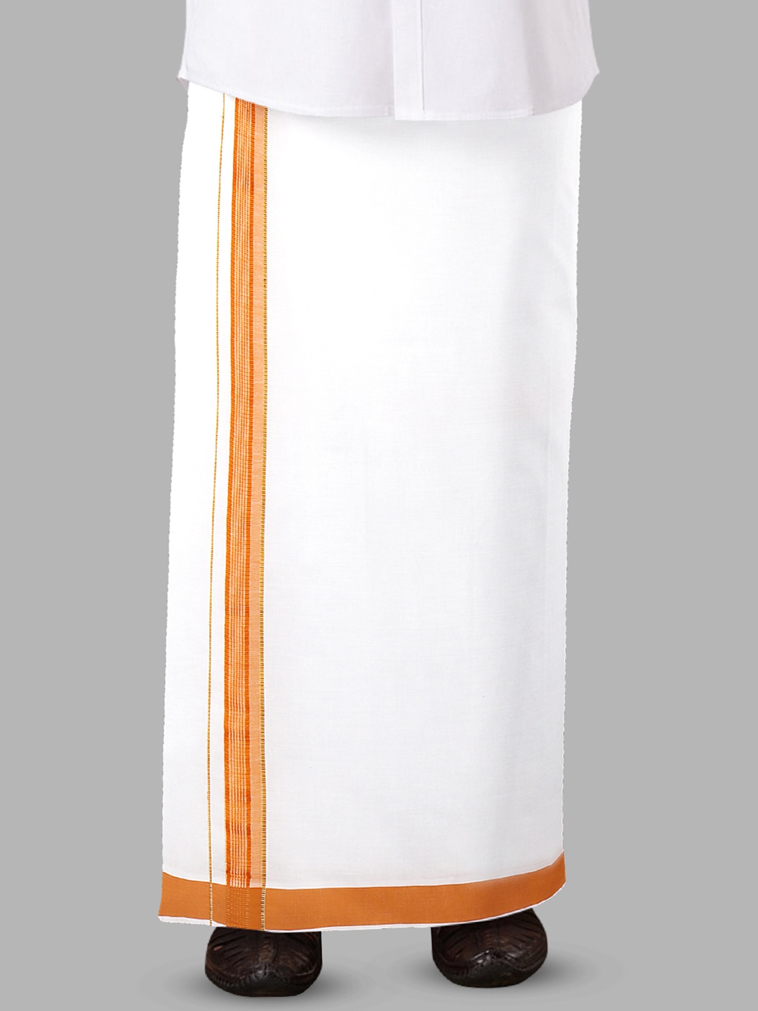 

Ramraj Men Cotton Adjustable Pocket with Fancy Border Dhotis, White