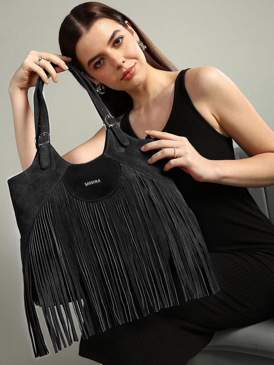 

Sassora Women Textured Solid Structured Shoulder Bag, Black