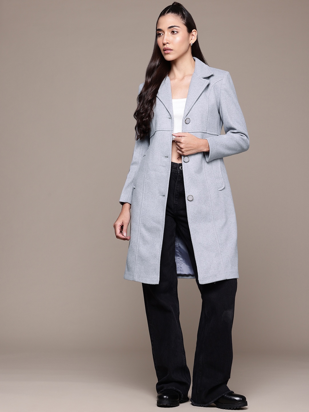 

The Roadster Lifestyle Co. Notched Lapel Longline Overcoat, Grey