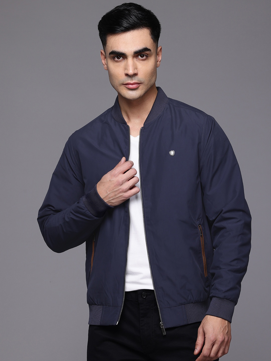 

Louis Philippe Stand Collar Padded Jacket, Navy blue
