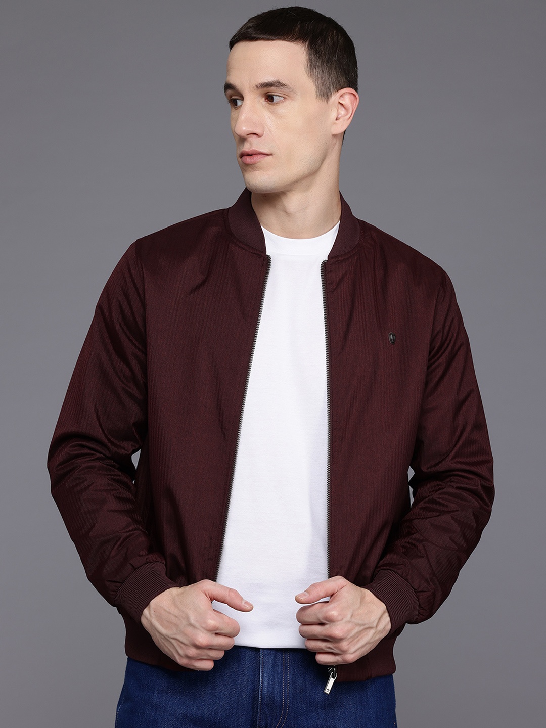 

Louis Philippe Stand Collar Bomber Jacket, Burgundy