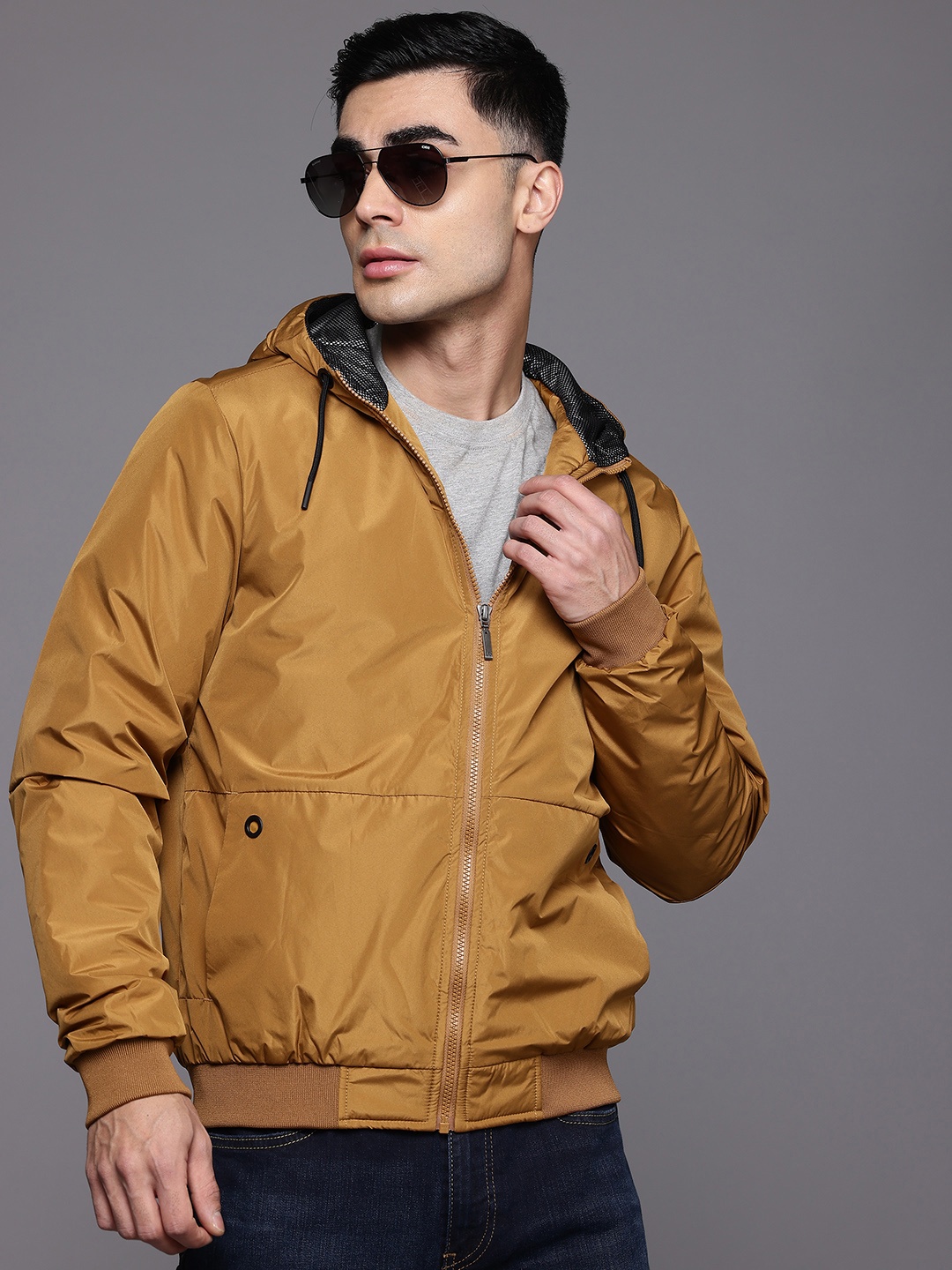 

Louis Philippe Jeans Hooded Padded Jacket, Mustard