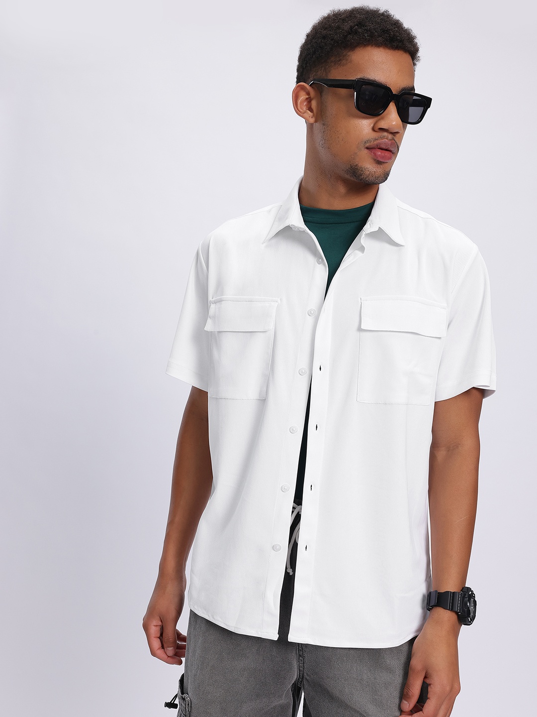 

glitchez Neutral Ease Relaxed Flap Pocketed Shirt, White