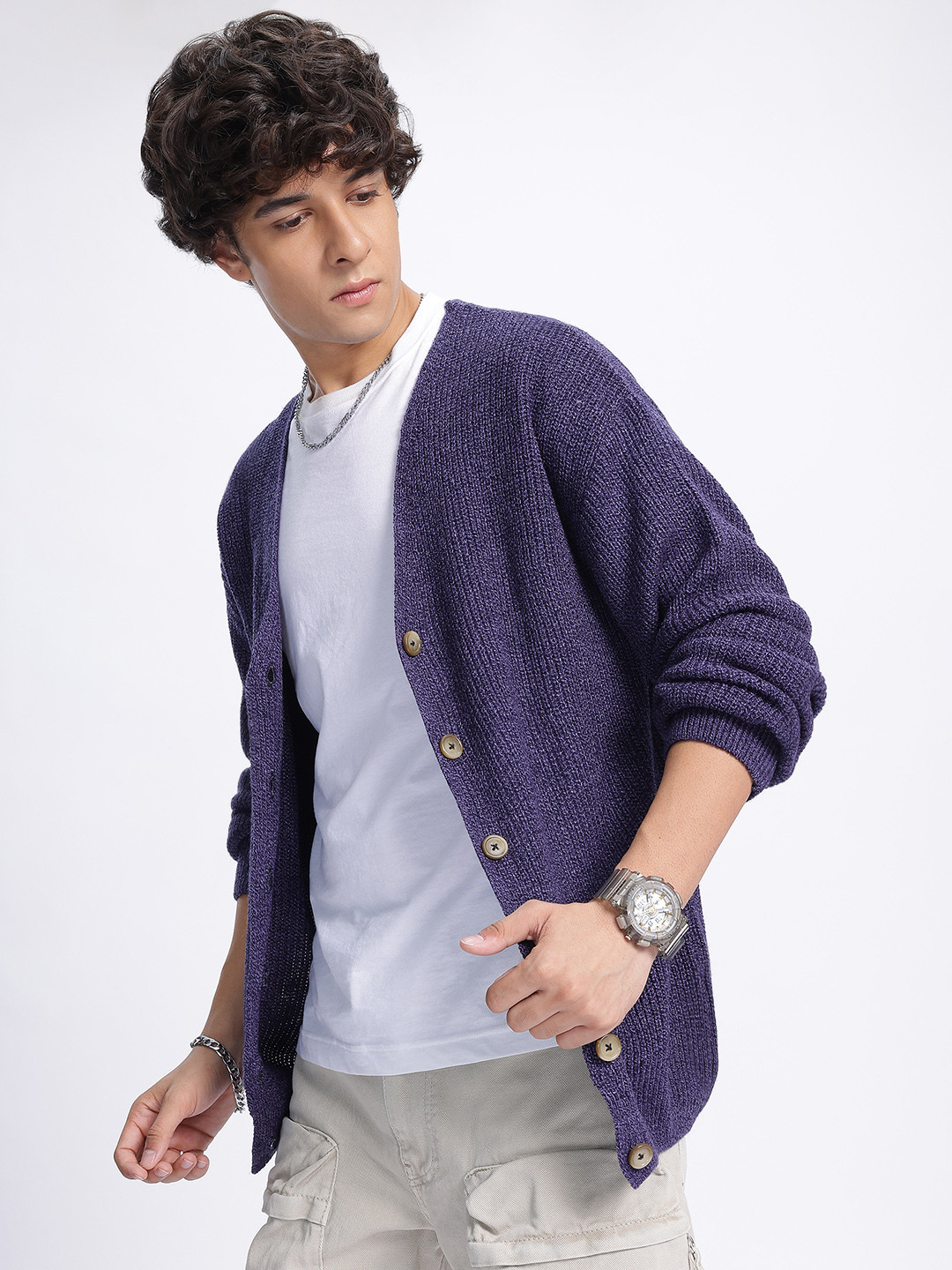 

glitchez Vintage Vibes Ribbed Cardigan, Purple