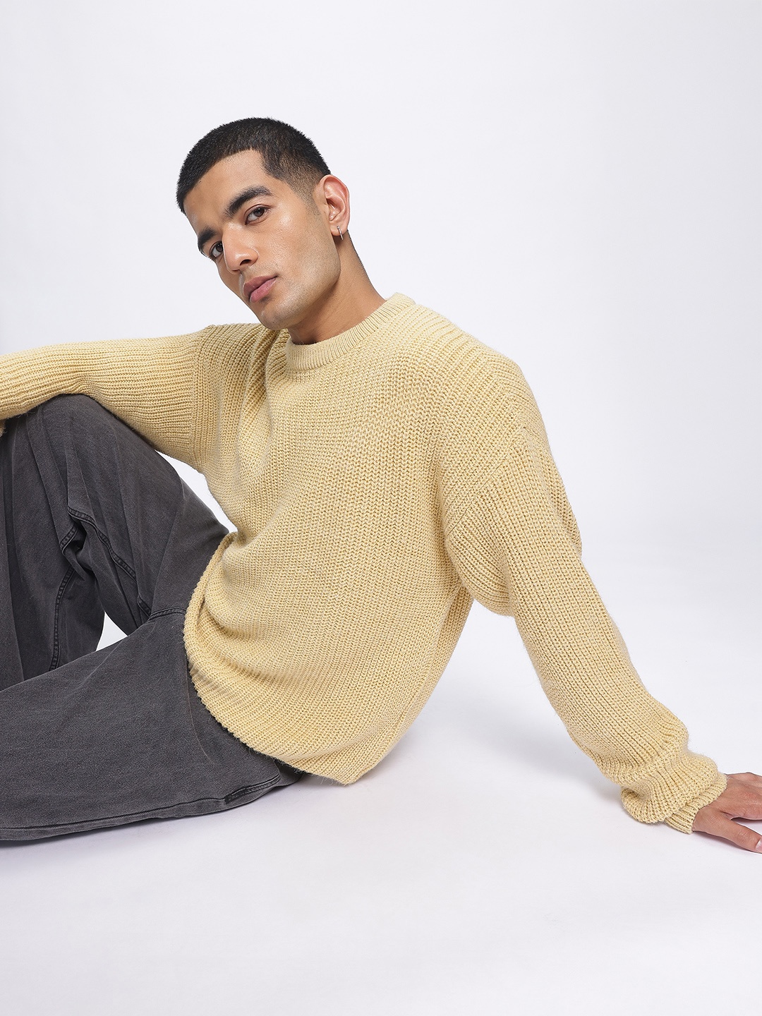 

glitchez Knit Nomad Drop-Shoulder Pullover, Beige