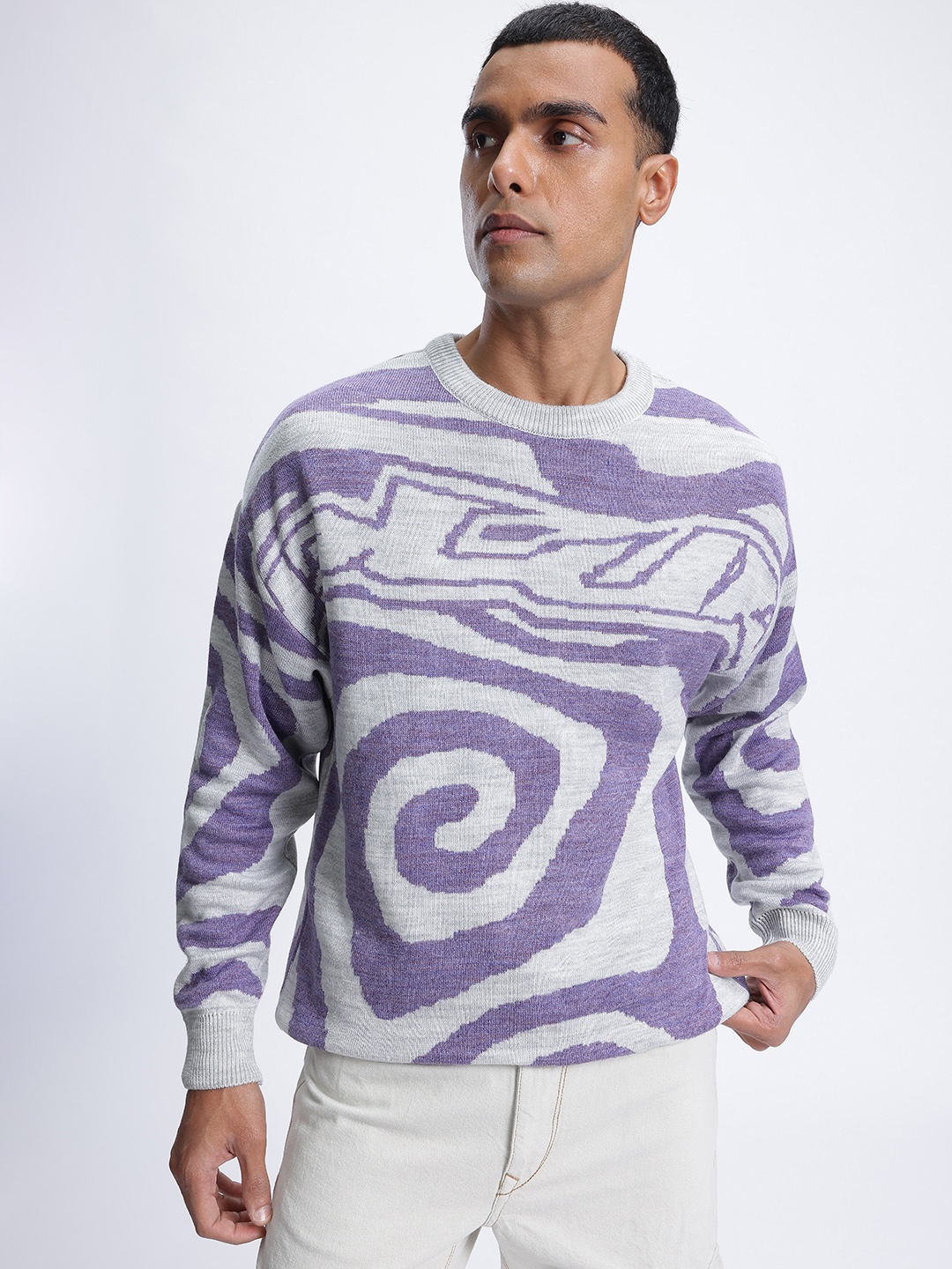 

glitchez Abstract Art Drop-Shoulder Pullover, Grey