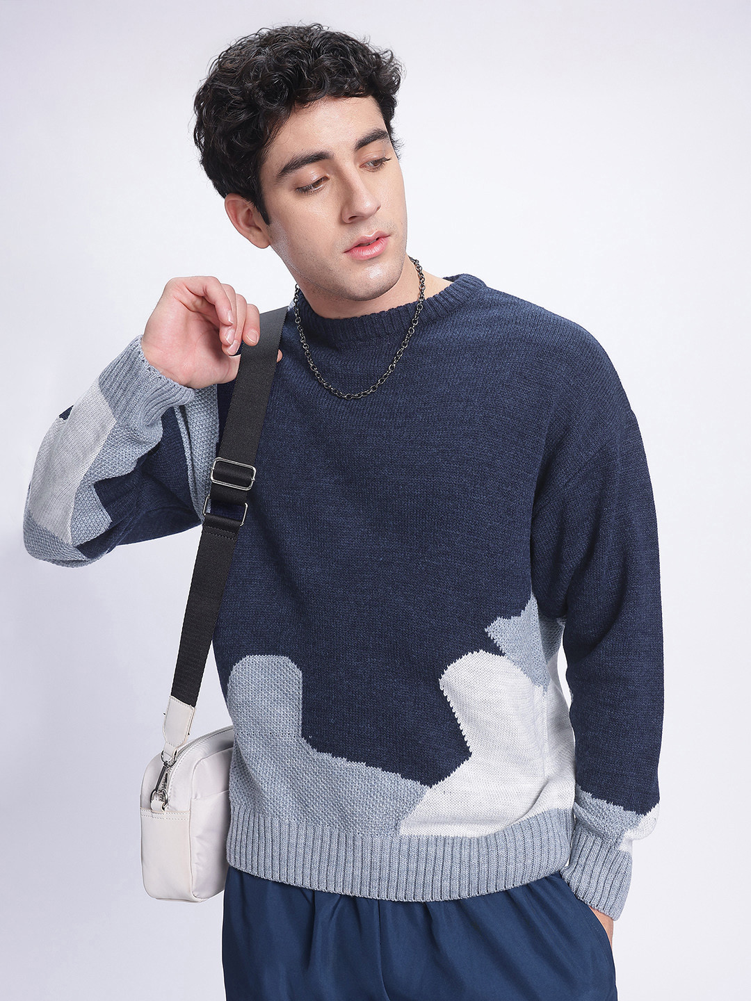 

glitchez Wintry Whispers Dropped Ease Sweater, Navy blue