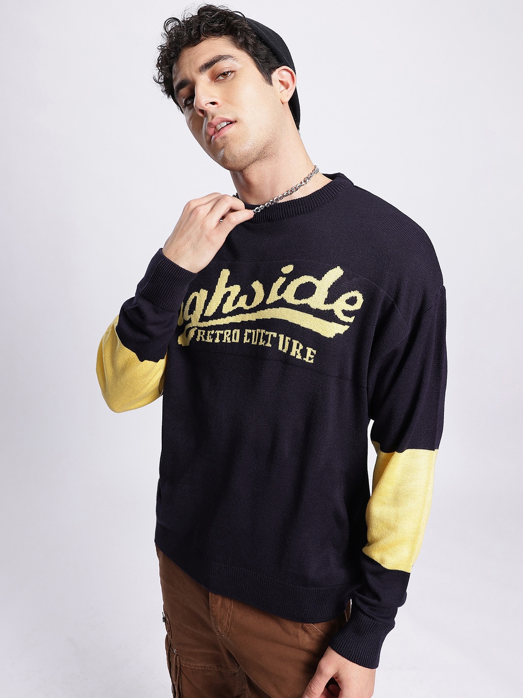 

glitchez Men Cozy & Casual Typography Pullover, Navy blue