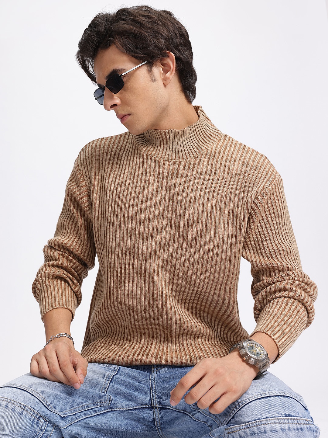 

glitchez Sleek & Snug Ribbed High Neck Pullover, Beige
