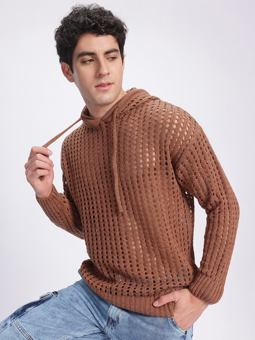 

glitchez Kooky Knitwear Hooded Pullover, Brown