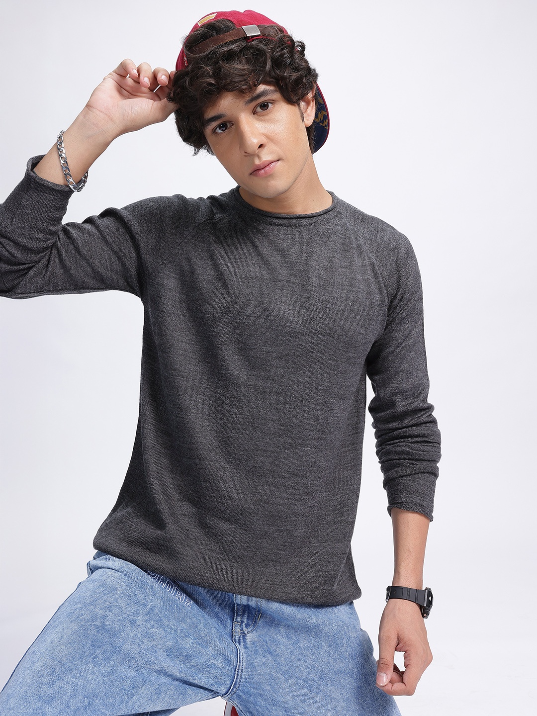 

glitchez Raglan Sleeves Pullover, Charcoal