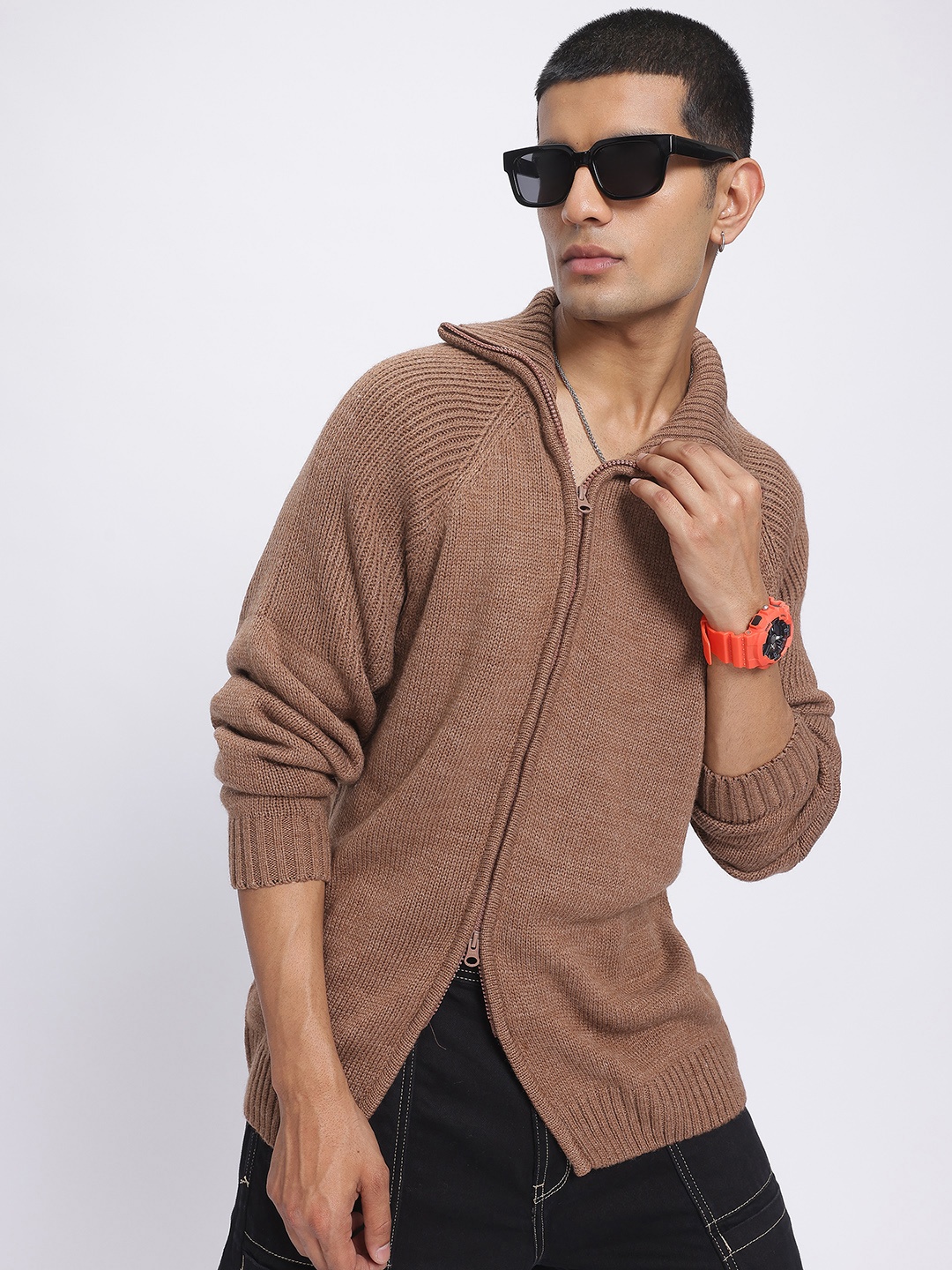 

glitchez Cozy Essentials Cable Knit Cardigan, Brown