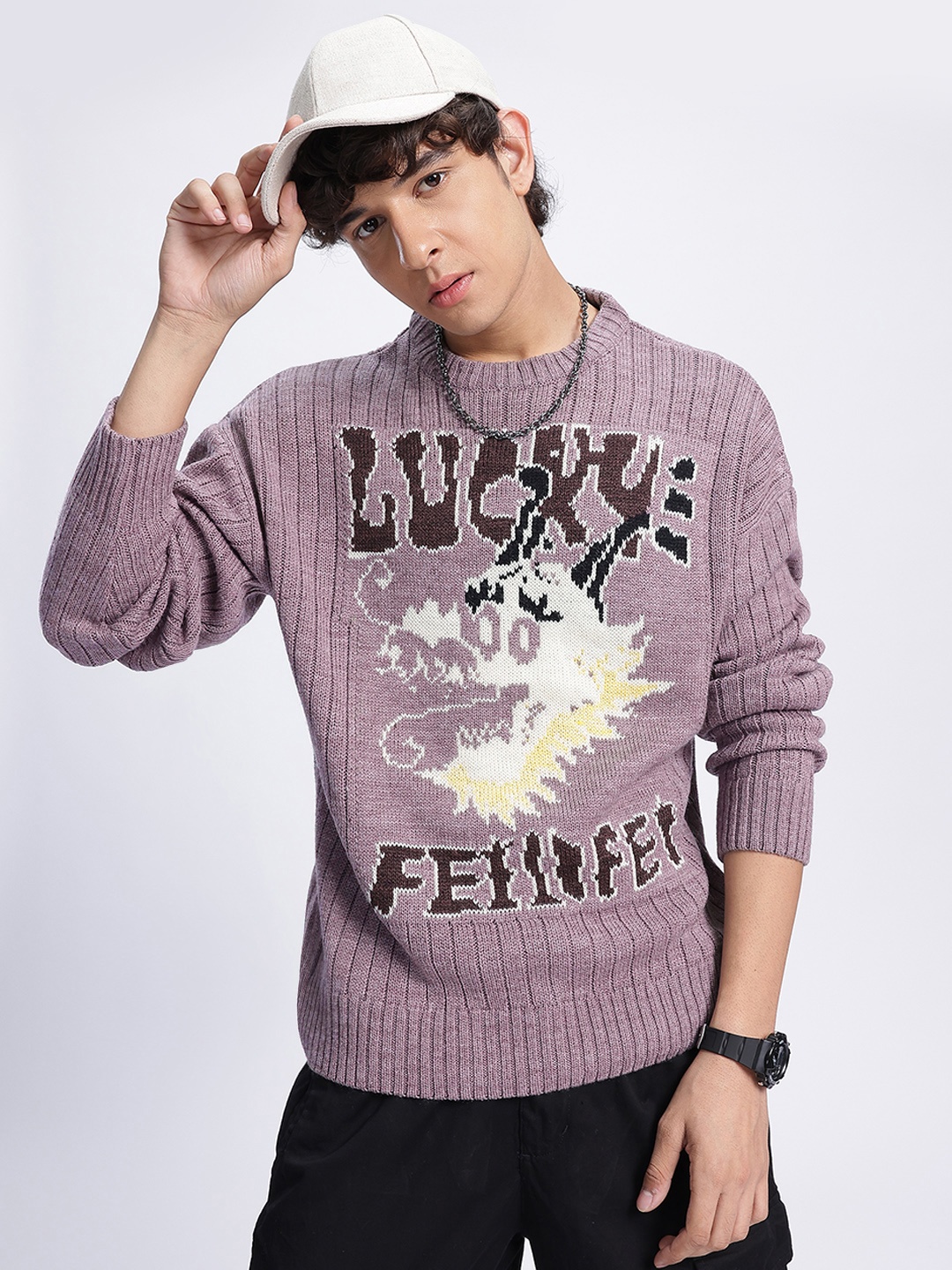 

glitchez Cozy Chic Typography Abstract Pullover, Purple