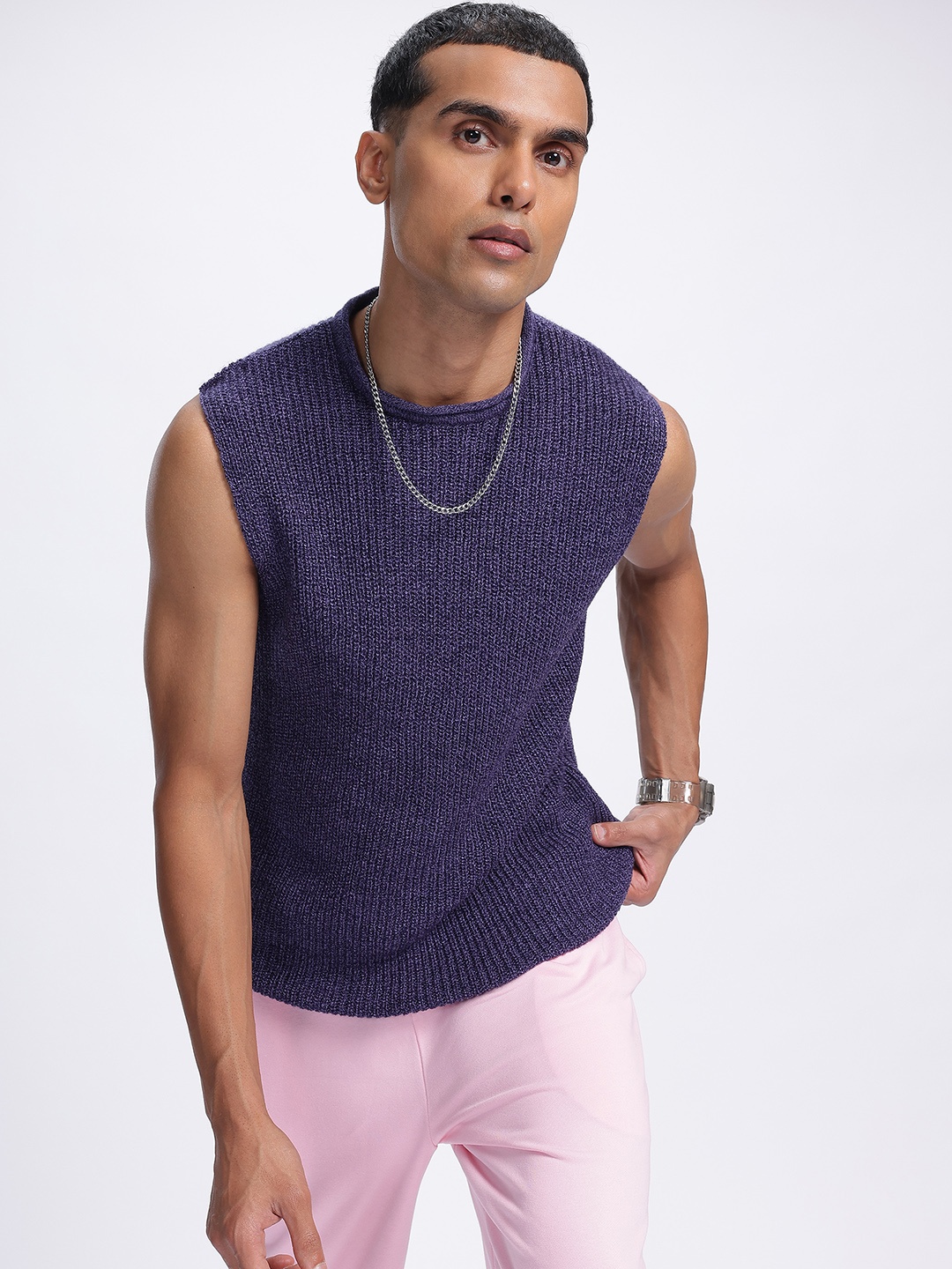 

glitchez Classic Rib Knits Sleeveless Pullover, Purple