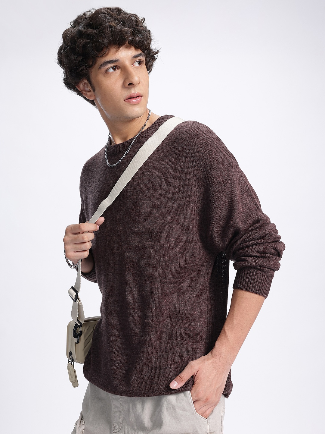 

glitchez Knit Nation Drop-Shoulder Pullover, Brown