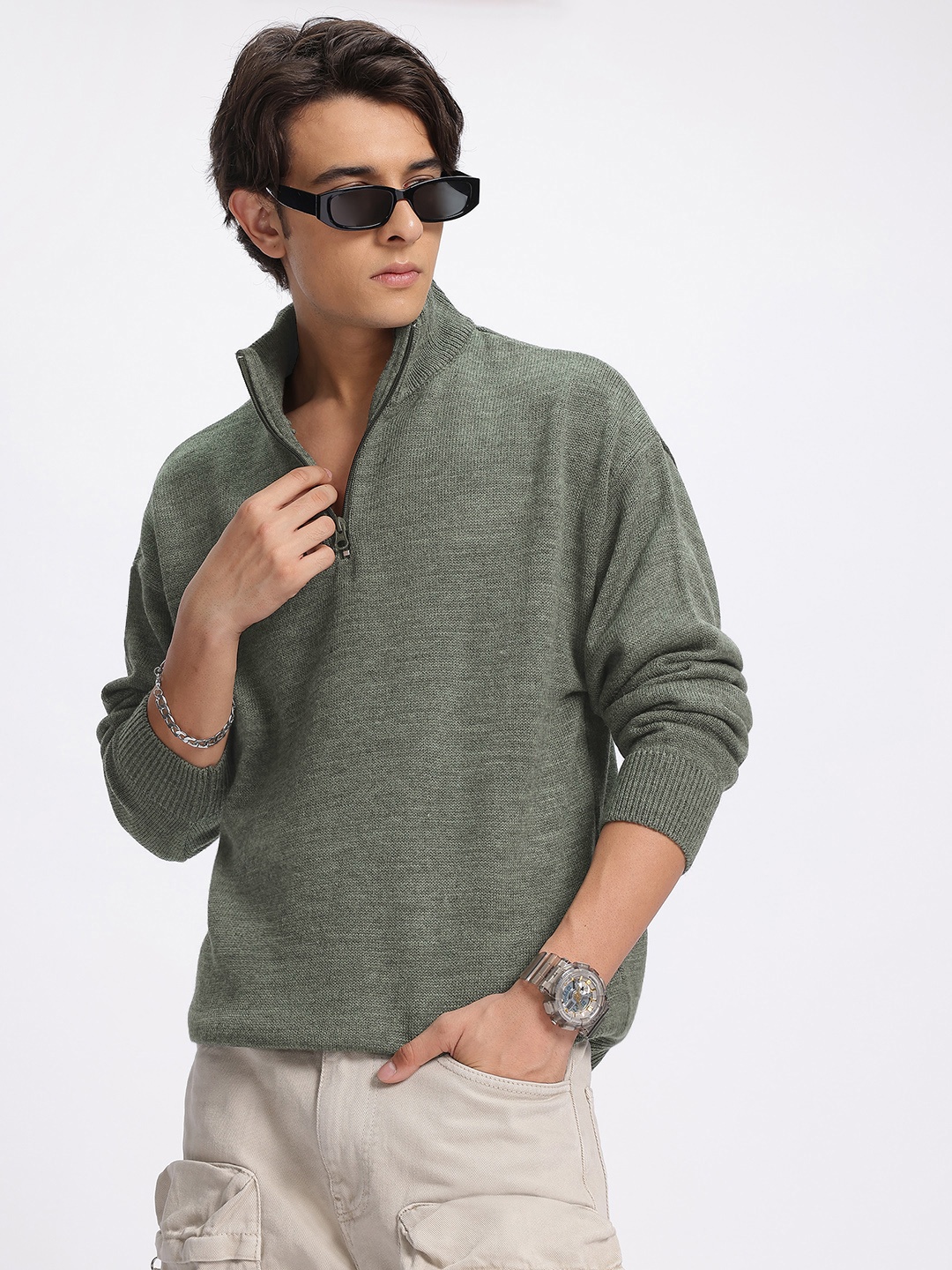 

glitchez Cozy Wrap Mock Neck Sweater, Grey