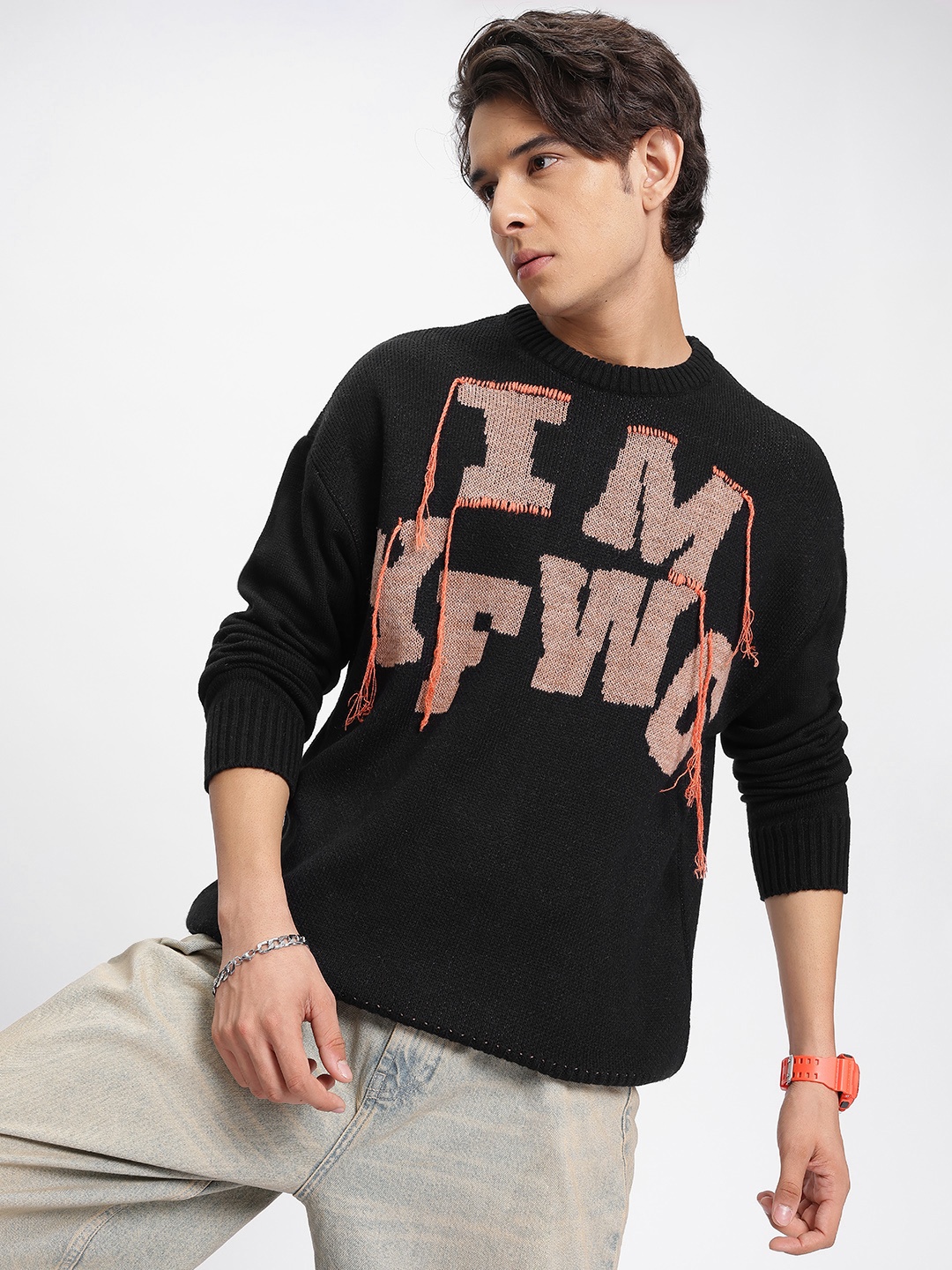 

glitchez Soft Cascade Typography Sweater, Black
