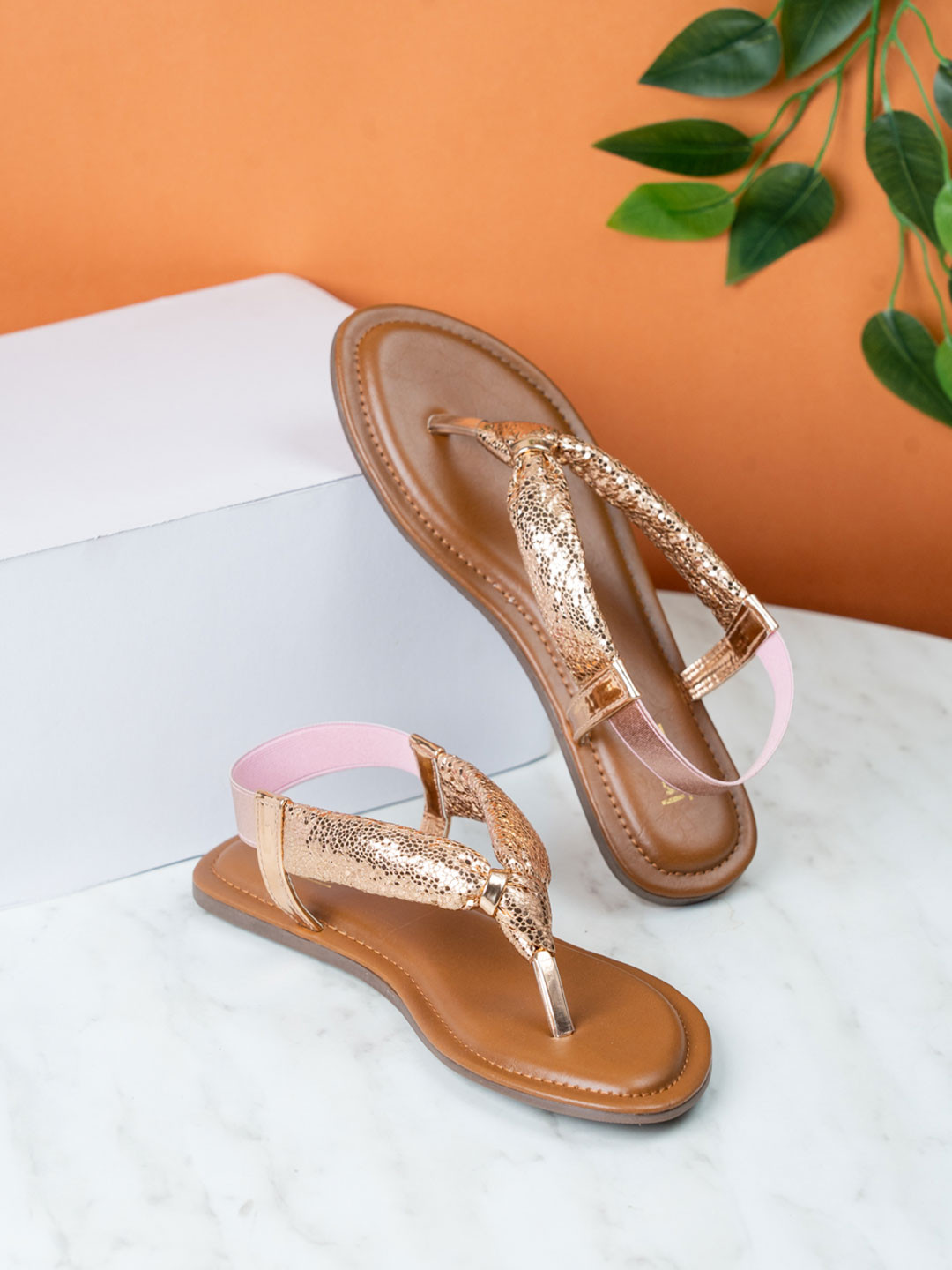 

Inc 5 Women Embellished Open Toe Flats, Rose gold