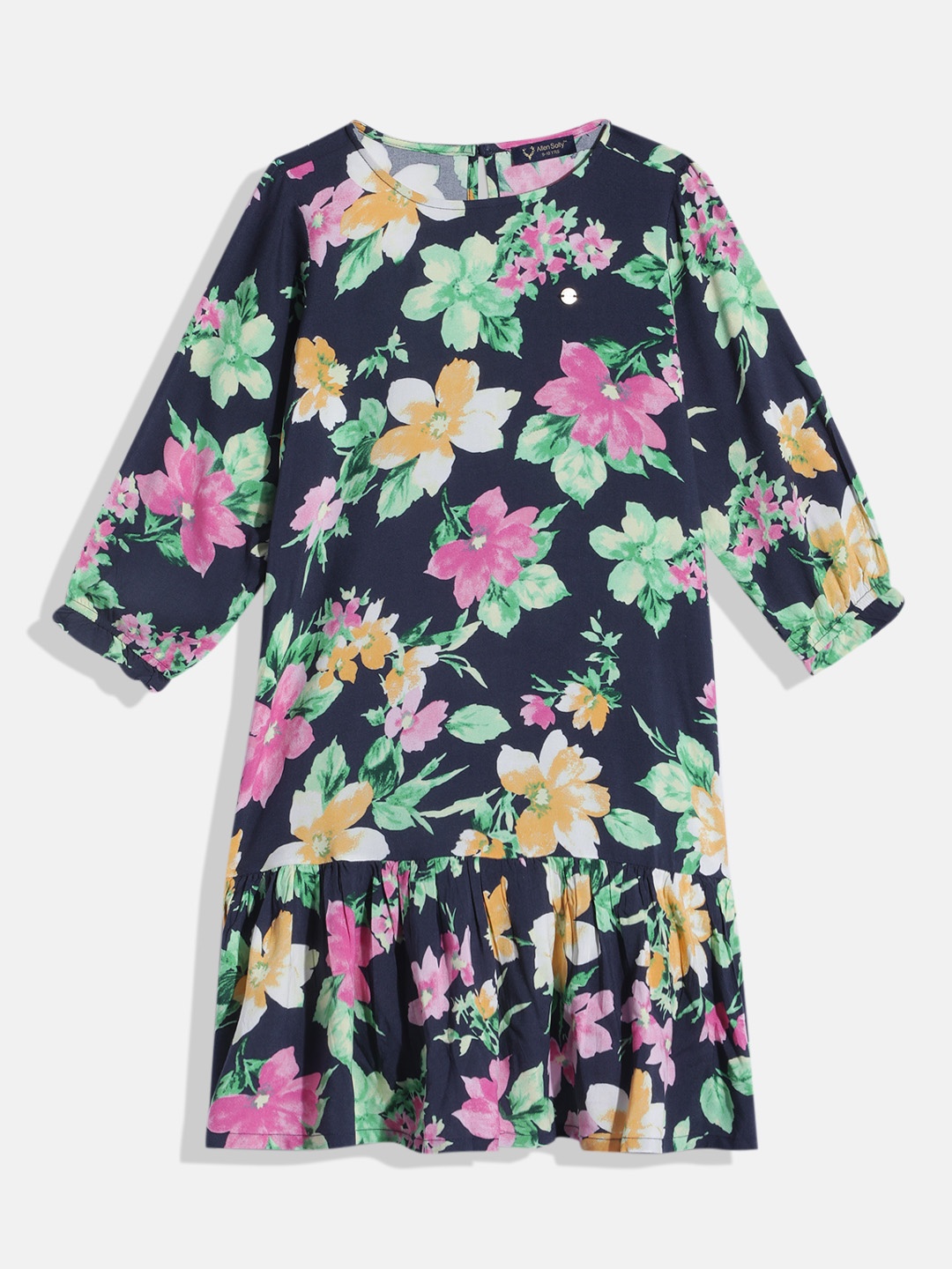 

Allen Solly Junior Girls Floral Printed A-Line Dress, Black