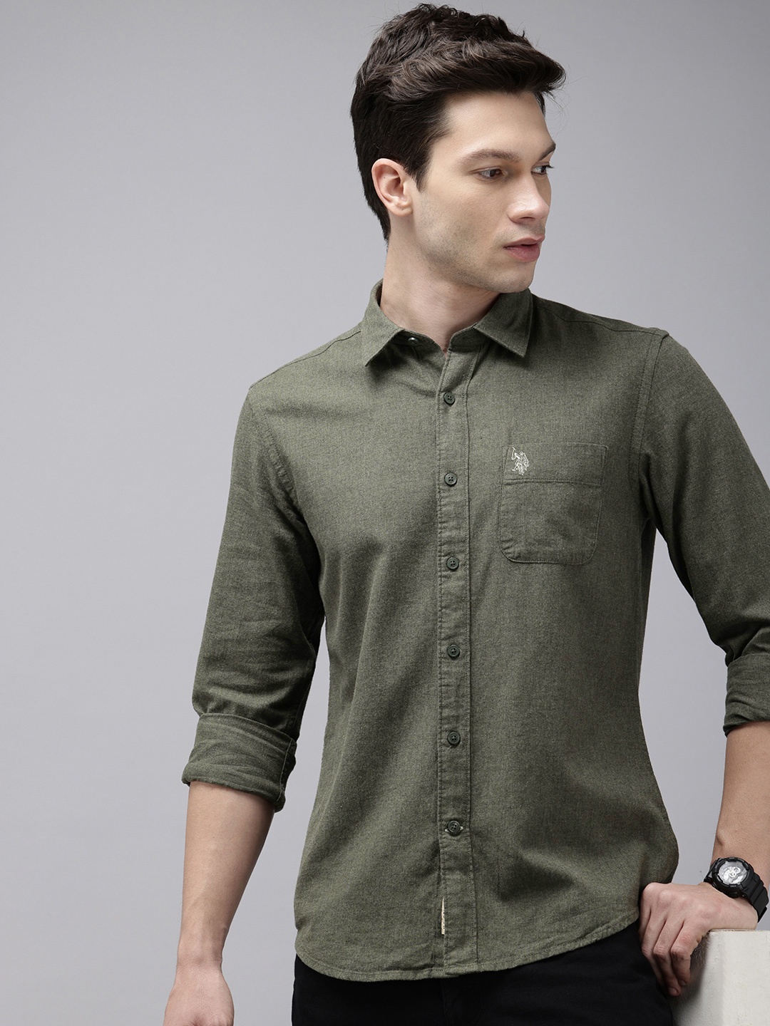 

U.S. Polo Assn. Denim Co. Pure Cotton Opaque Casual Shirt, Olive